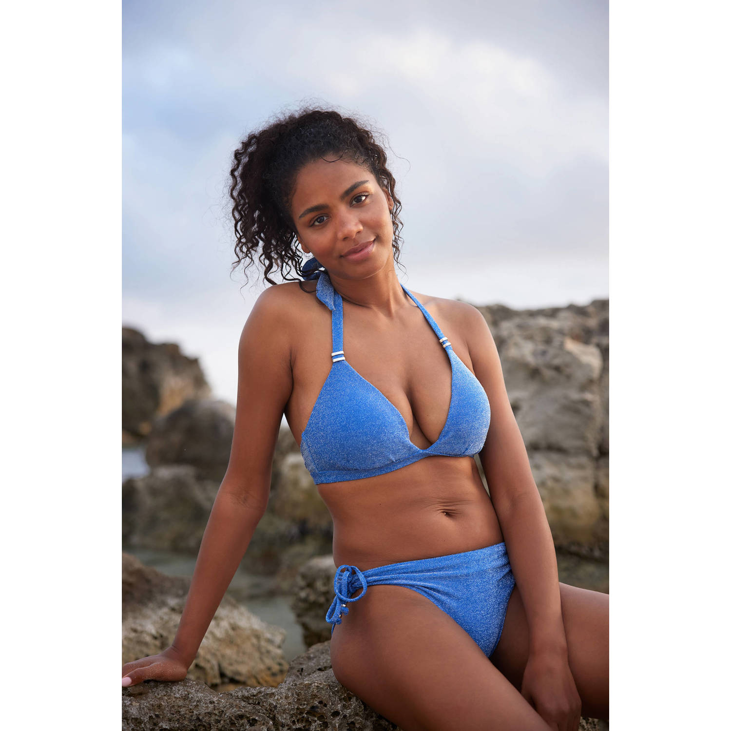 BEACHWAVE bikinibroekje met lurex blauw