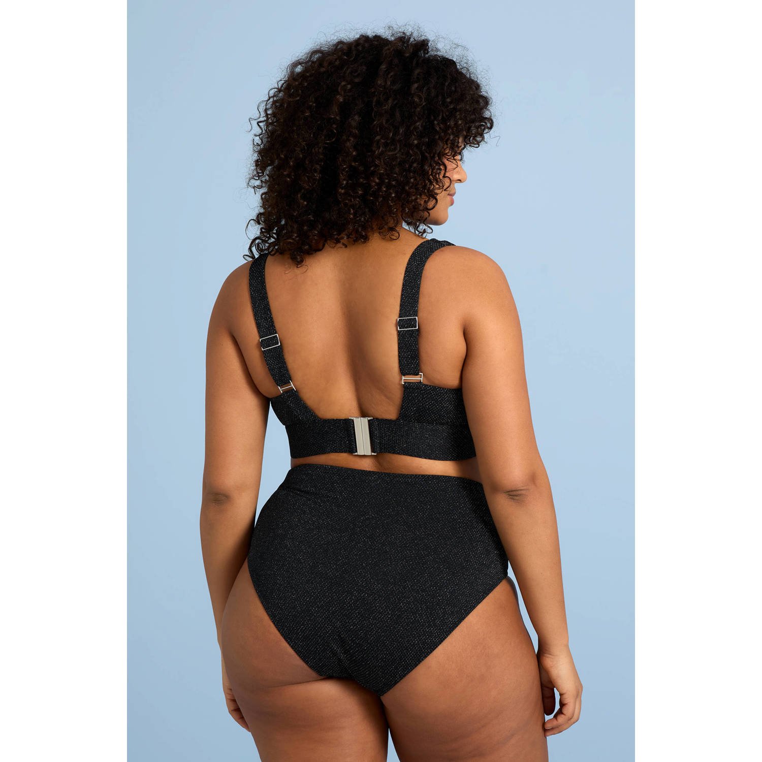 BEACHWAVE Curve high waist bikinibroekje met lurex zwart