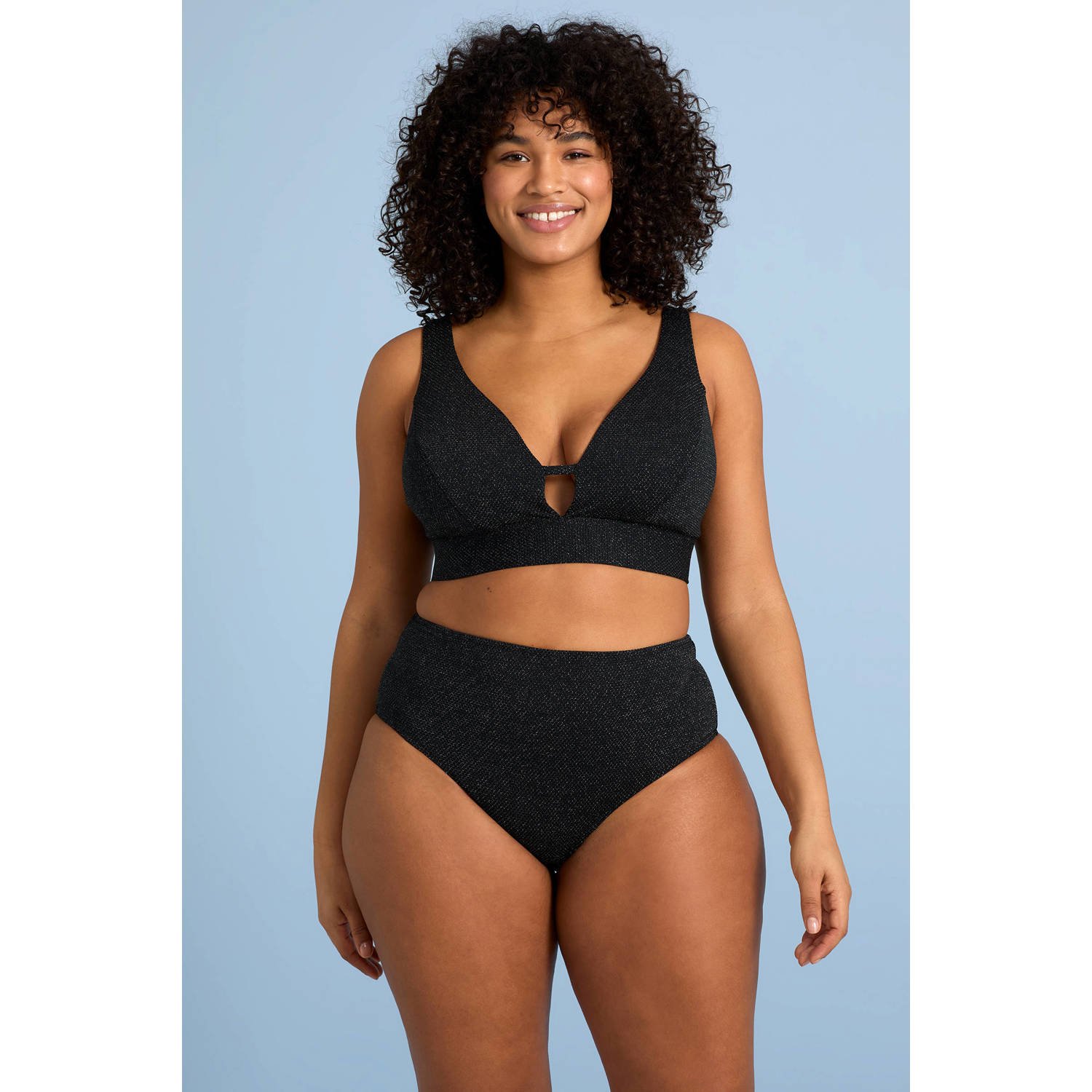 BEACHWAVE Curve high waist bikinibroekje met lurex zwart