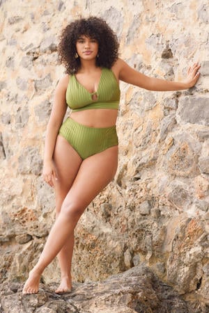 high waist bikinibroekje met textuur groen