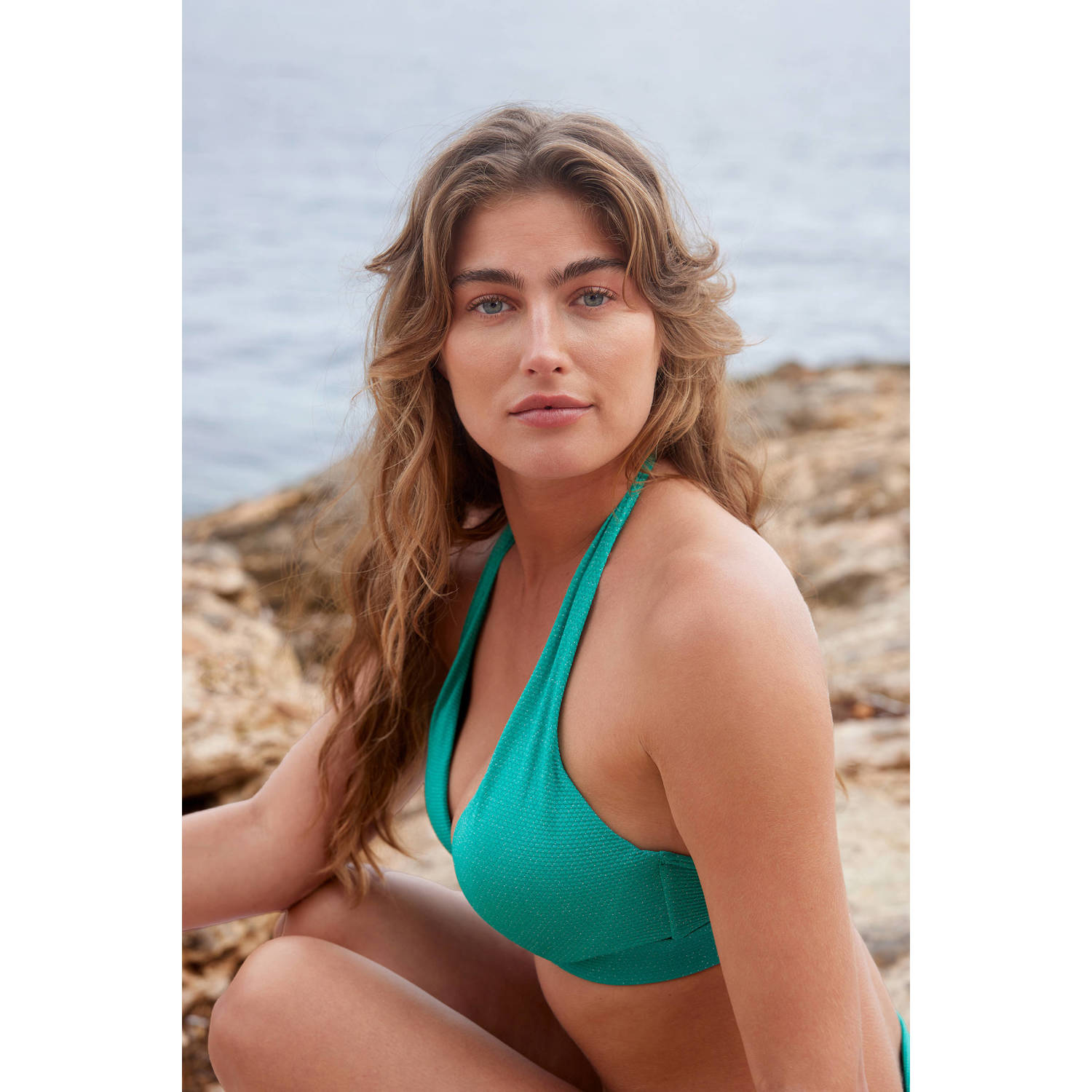 BEACHWAVE voorgevormde push-up bikinitop met lurex groen