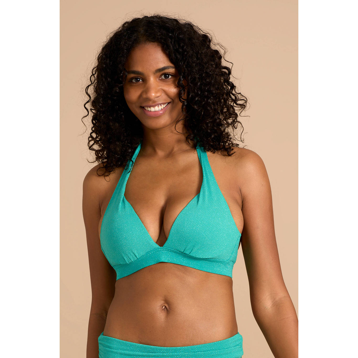 BEACHWAVE voorgevormde push-up bikinitop met lurex groen