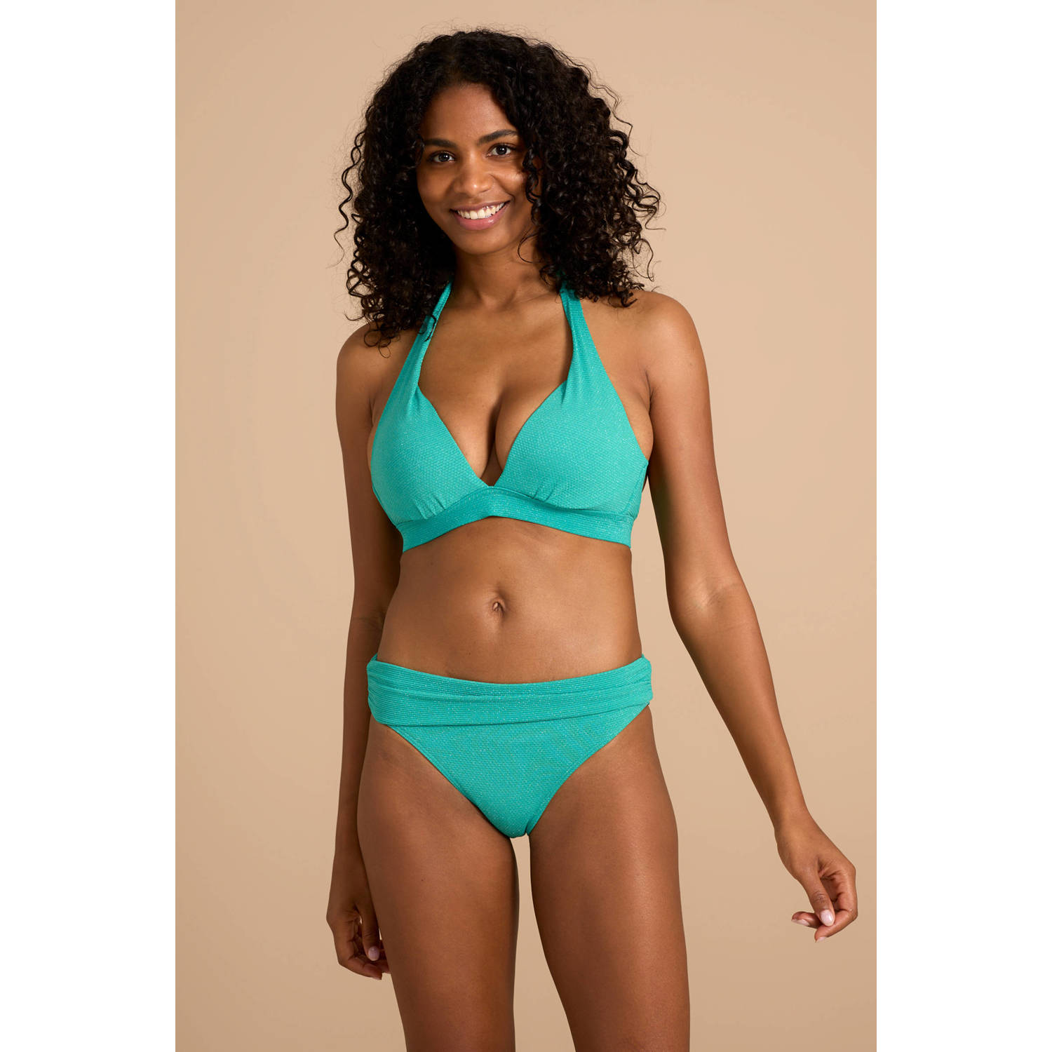 BEACHWAVE voorgevormde push-up bikinitop met lurex groen