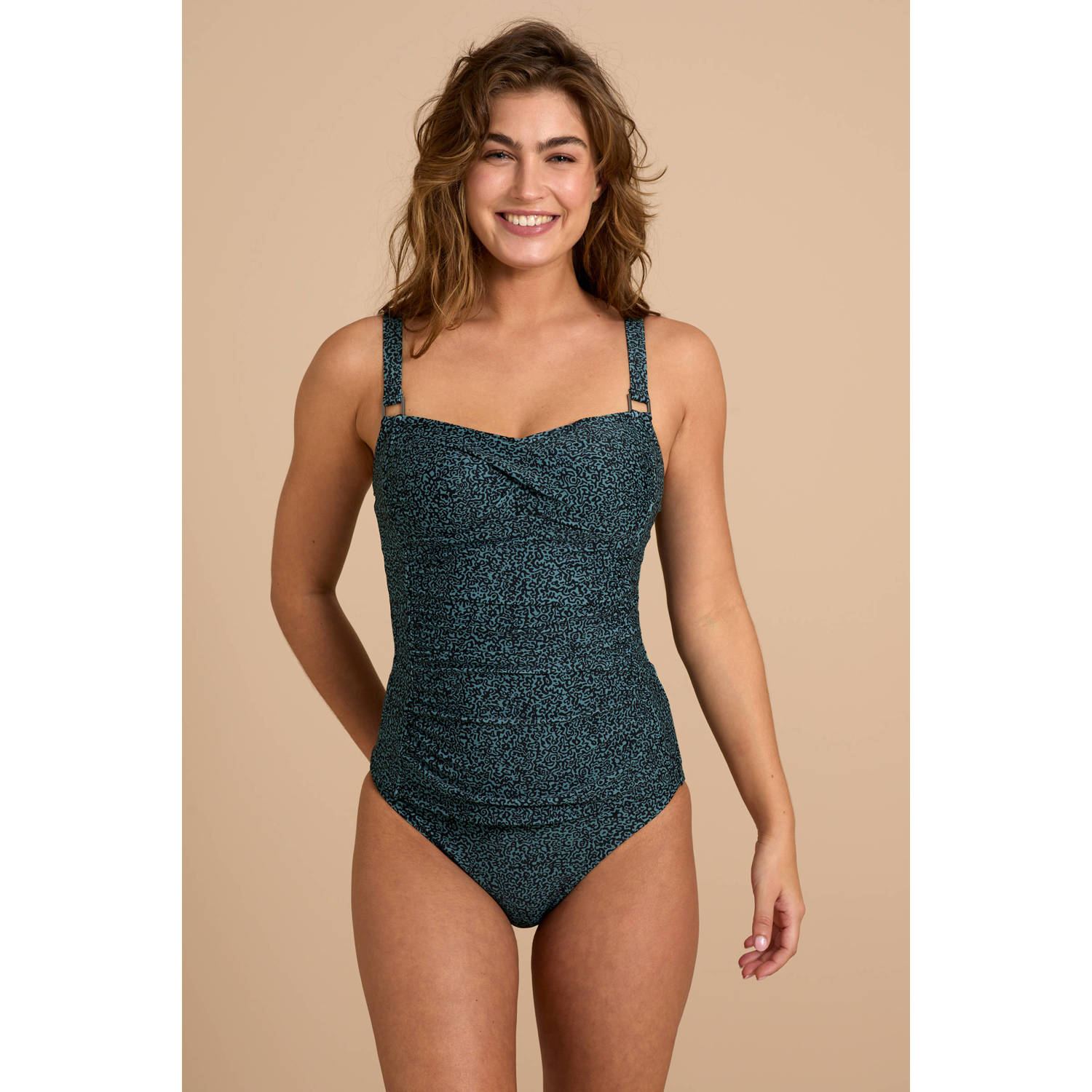 BEACHWAVE voorgevormde tankini bikinitop groen zwart