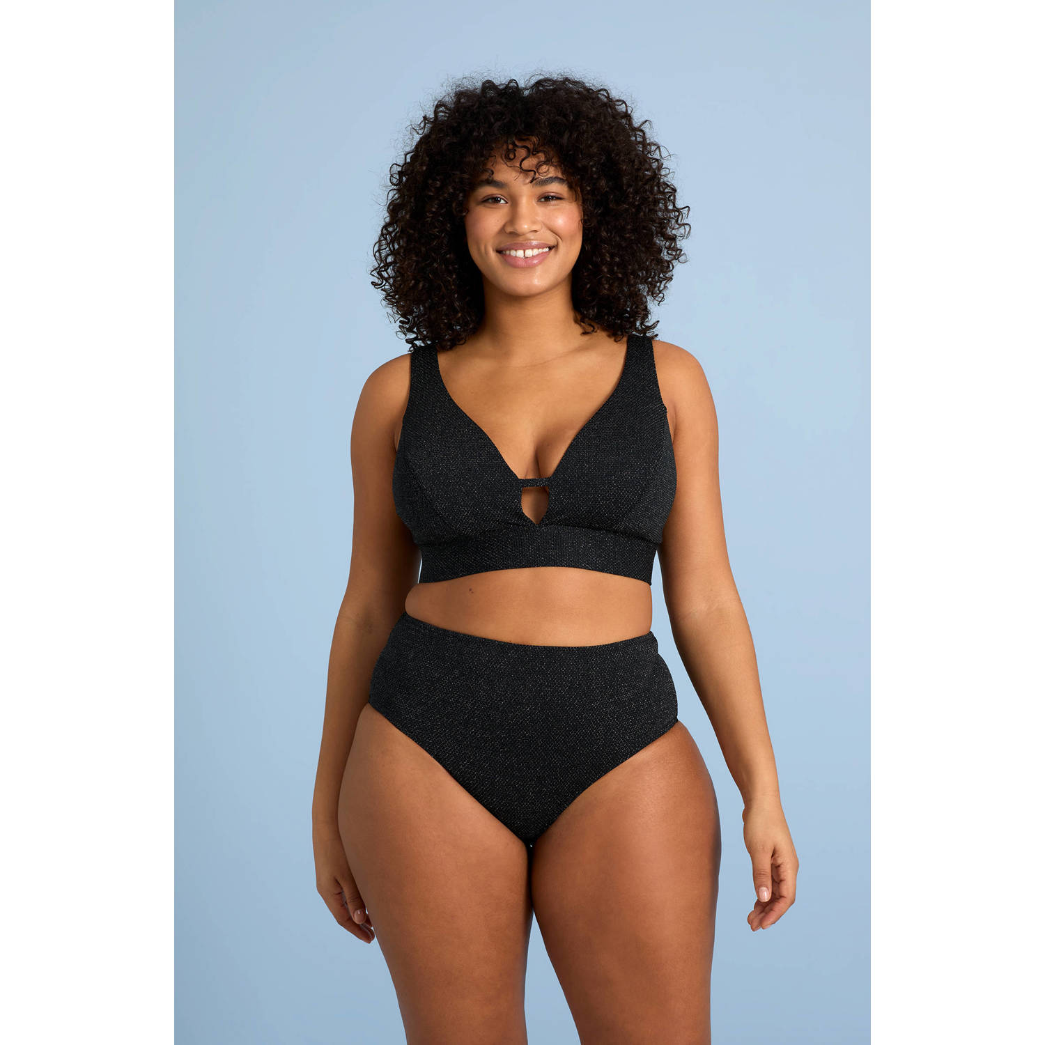 BEACHWAVE Curve voorgevormde crop bikinitop met lurex zwart