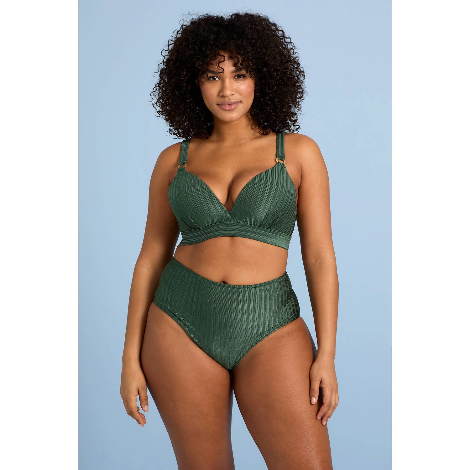 BEACHWAVE Curve high waist bikinibroekje met ribstructuur groen