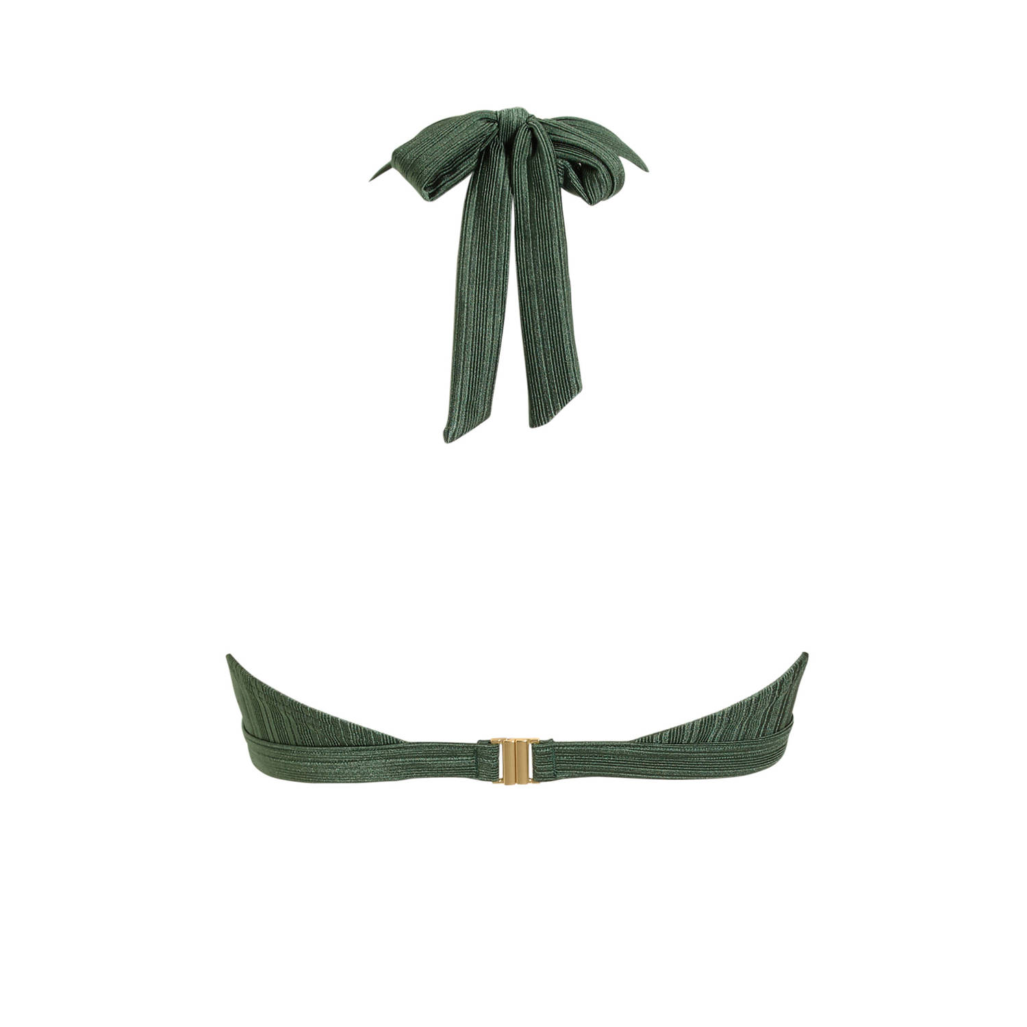 BEACHWAVE voorgevormde halter bikinitop met ribstructuur groen