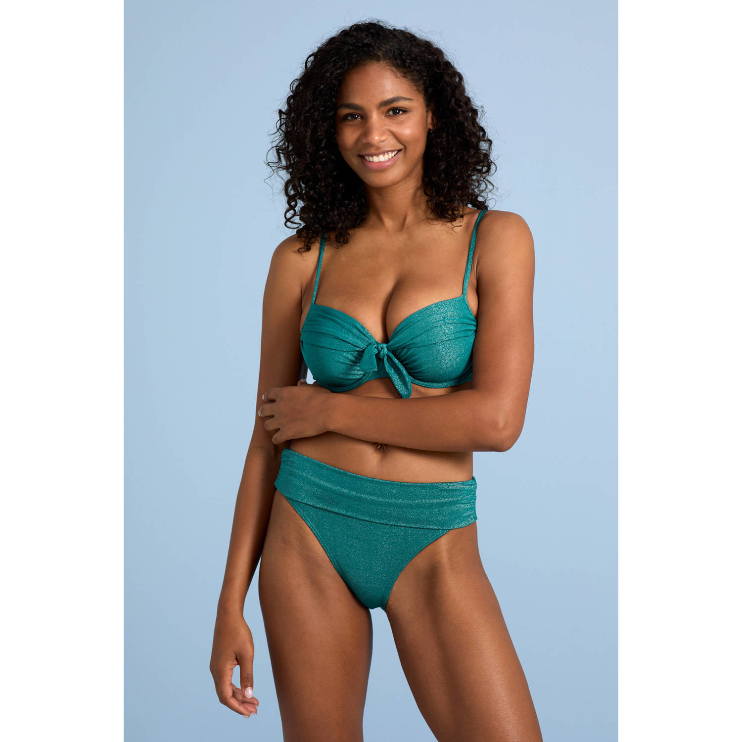 BEACHWAVE voorgevormde beugel bikinitop met goud lurex blauw