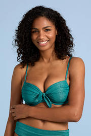 thumbnail: BEACHWAVE voorgevormde beugel bikinitop met goud lurex blauw