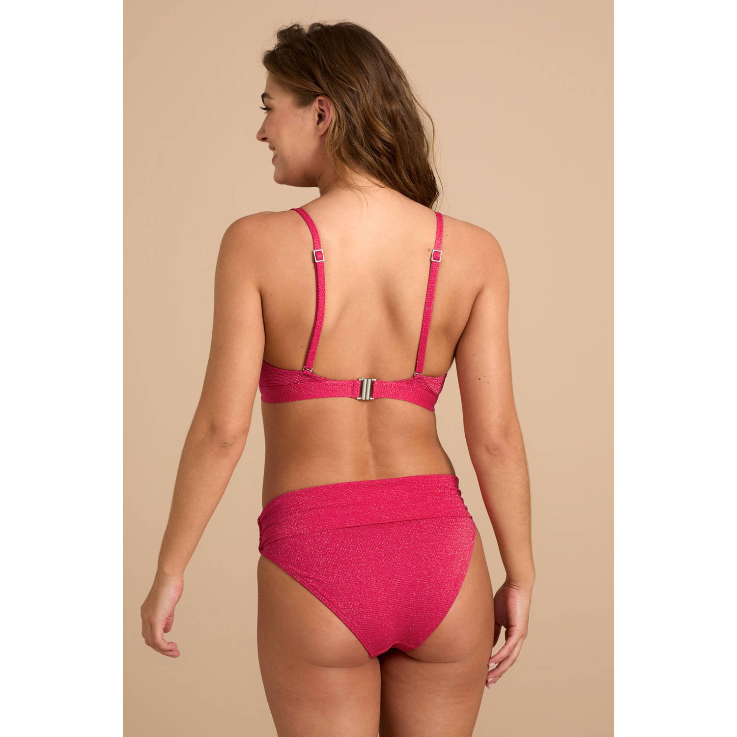 BEACHWAVE voorgevormde crop bikinitop met lurex rood
