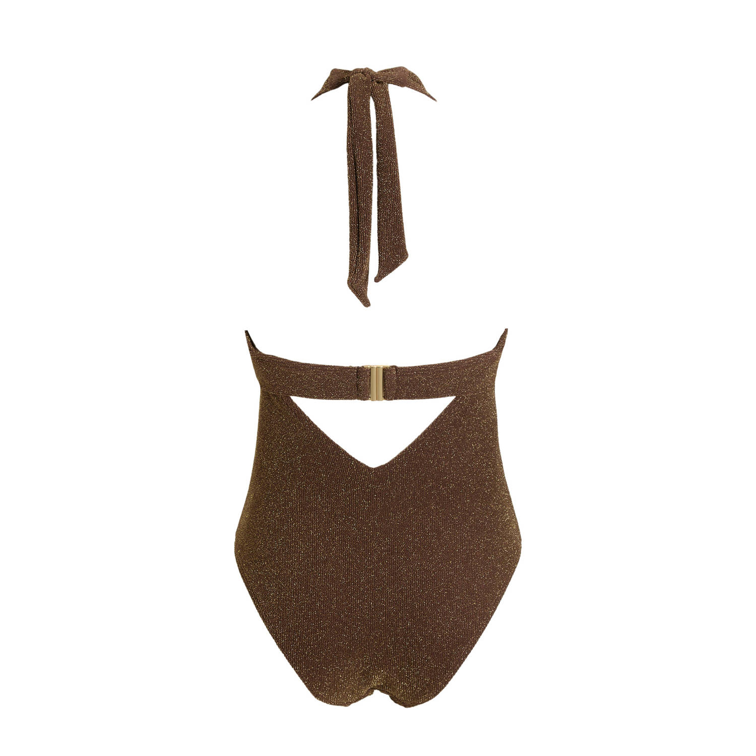 BEACHWAVE corrigerend halter badpak met lurex bruin