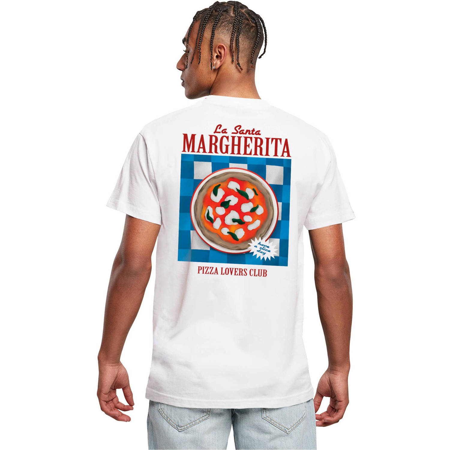 Mister Tee regular fit T-shirt Pizza Lovers Club met backprint wit