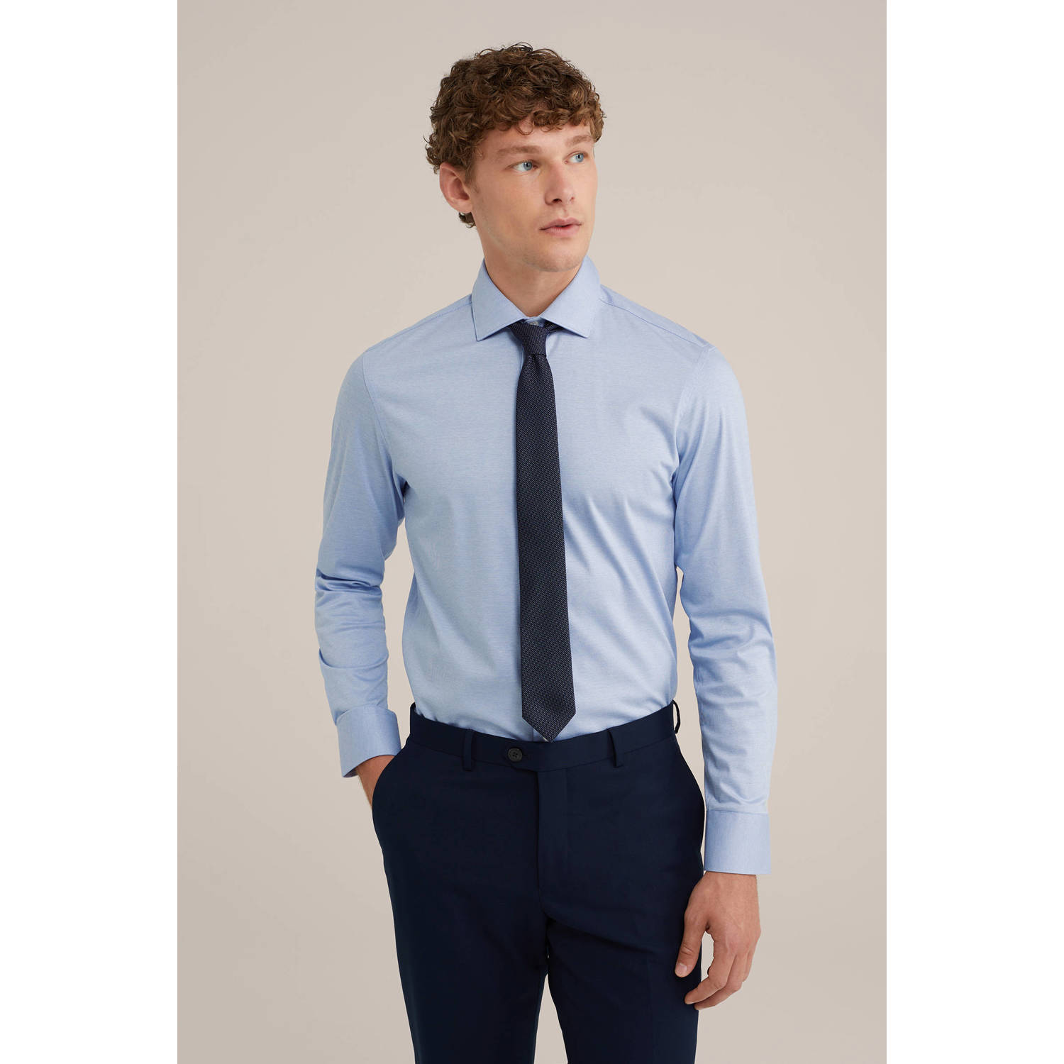 WE Fashion WE Fundamentals slim fit overhemd met jacquard