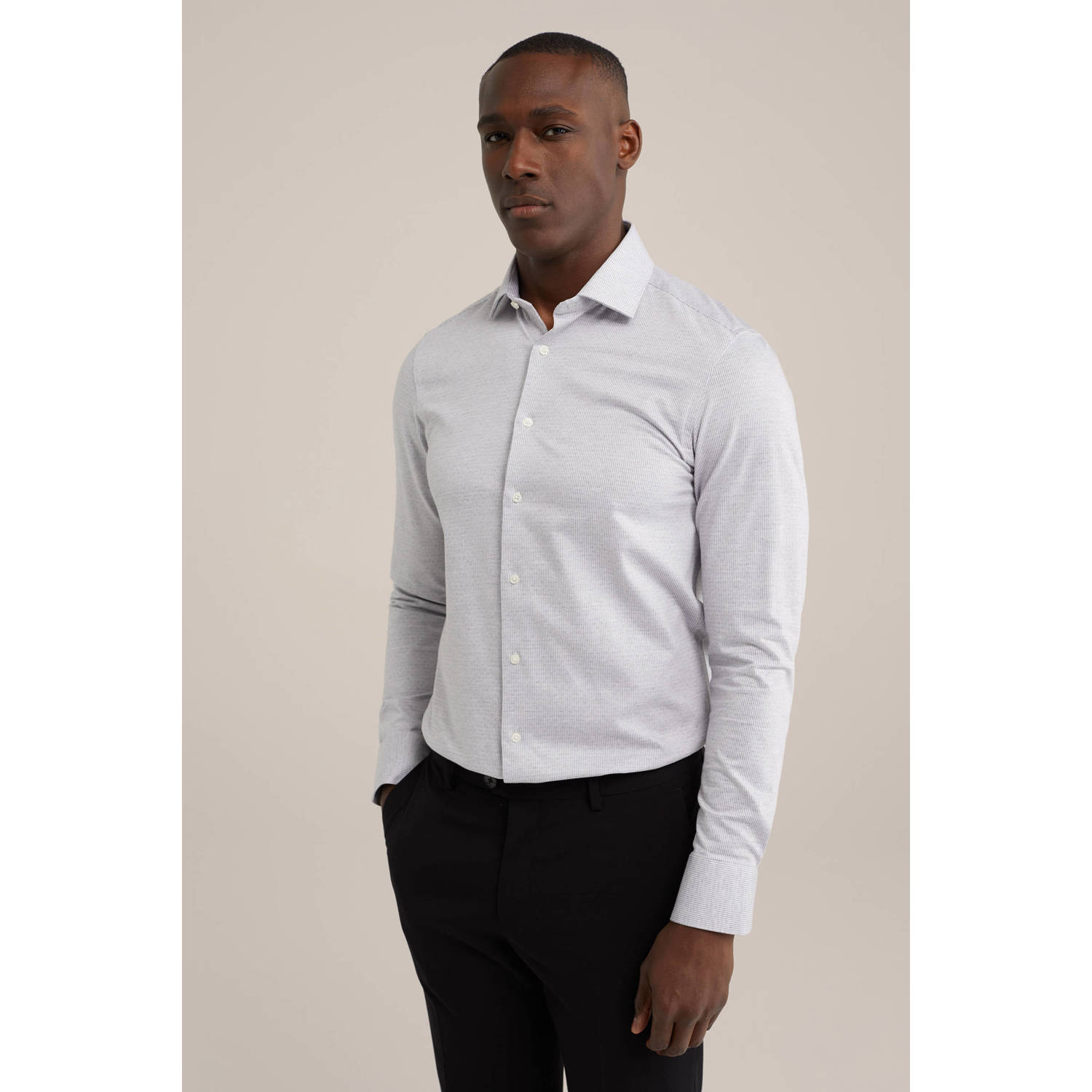 WE Fashion slim fit overhemd met jacquard