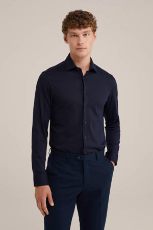 zakelijk overhemd met jacquard donkerblauw