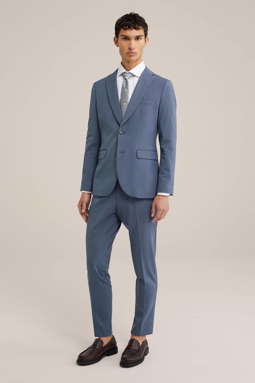Witte heren WE Fashion Tall fit overhemd van katoen met effen, lange mouwen en widespread hals