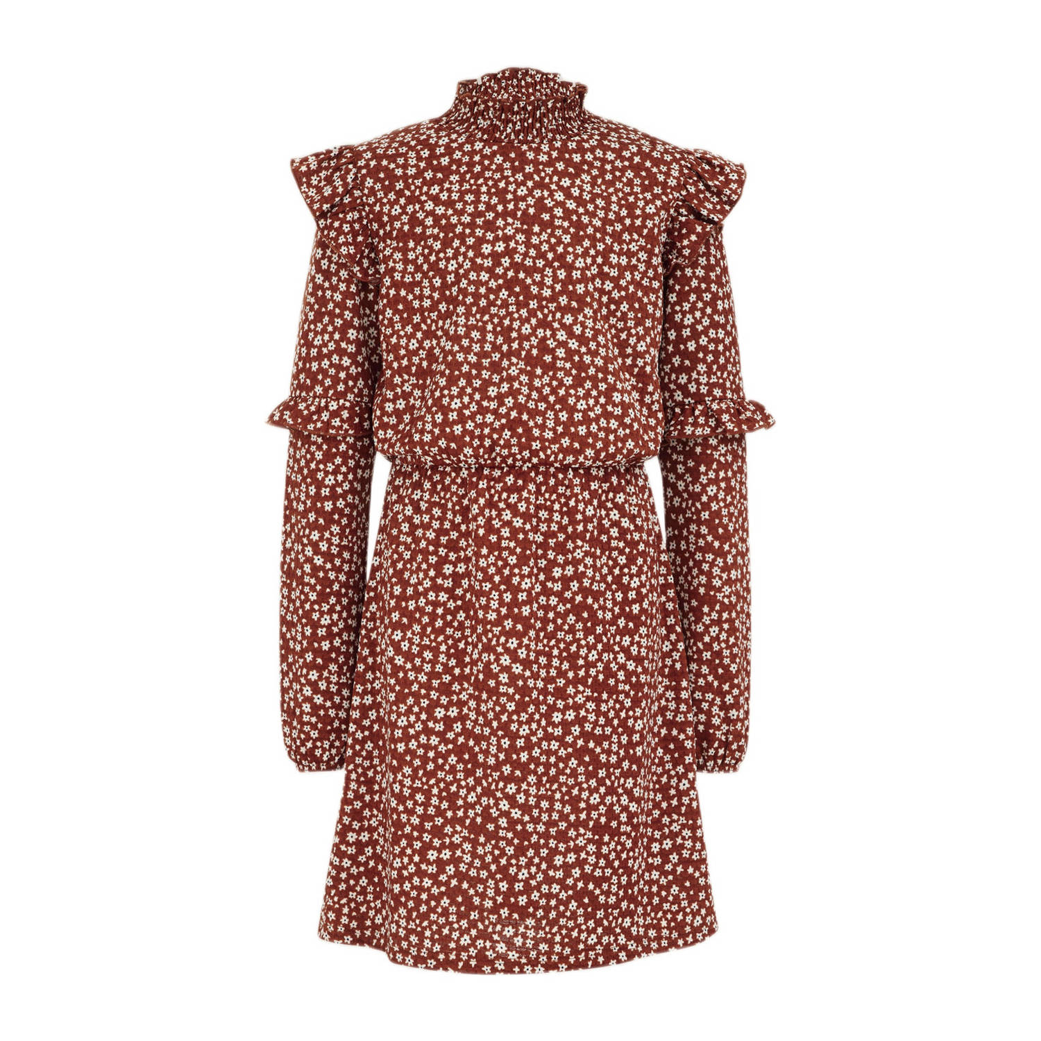 WE Fashion gebloemde jurk bruin wit