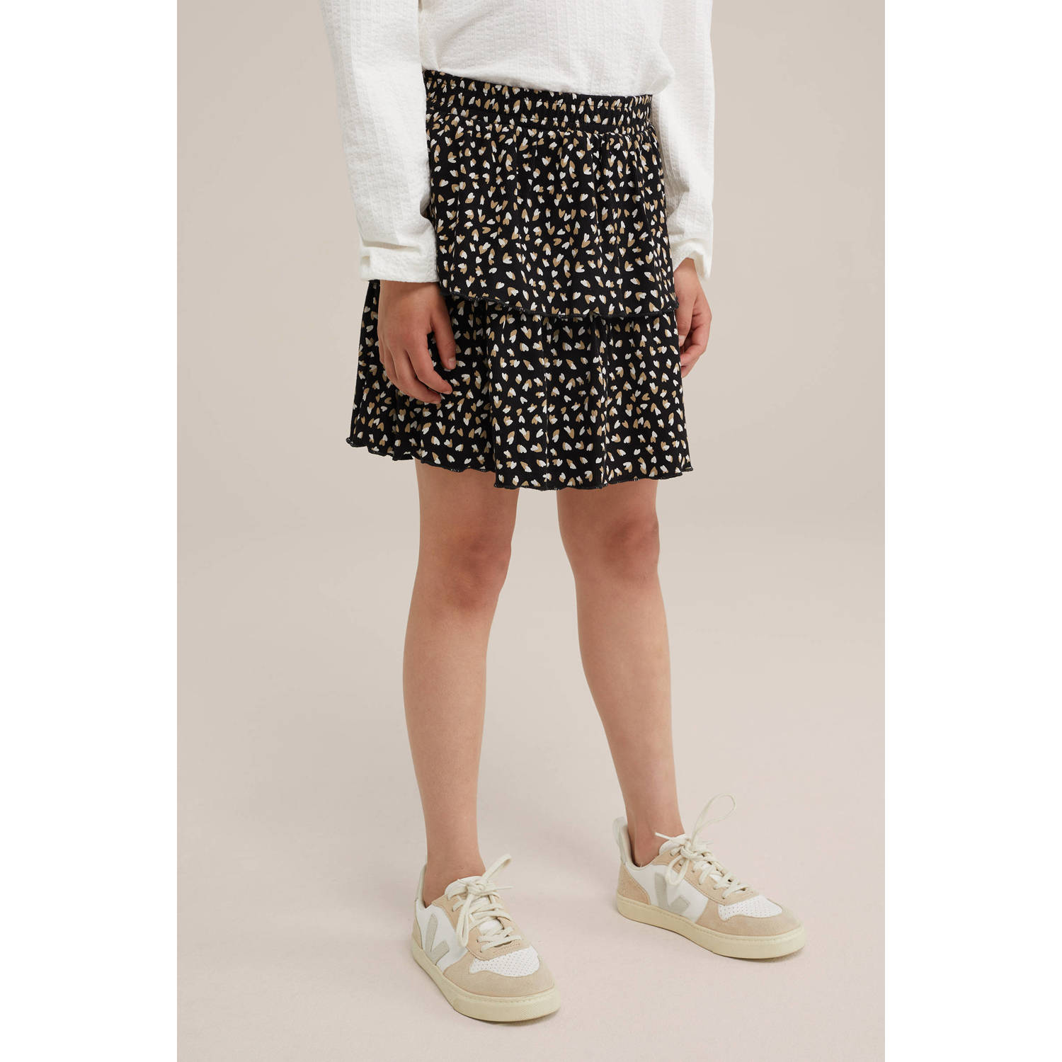 WE Fashion strokenrok zwart Meisjes Katoen All over print 134 140