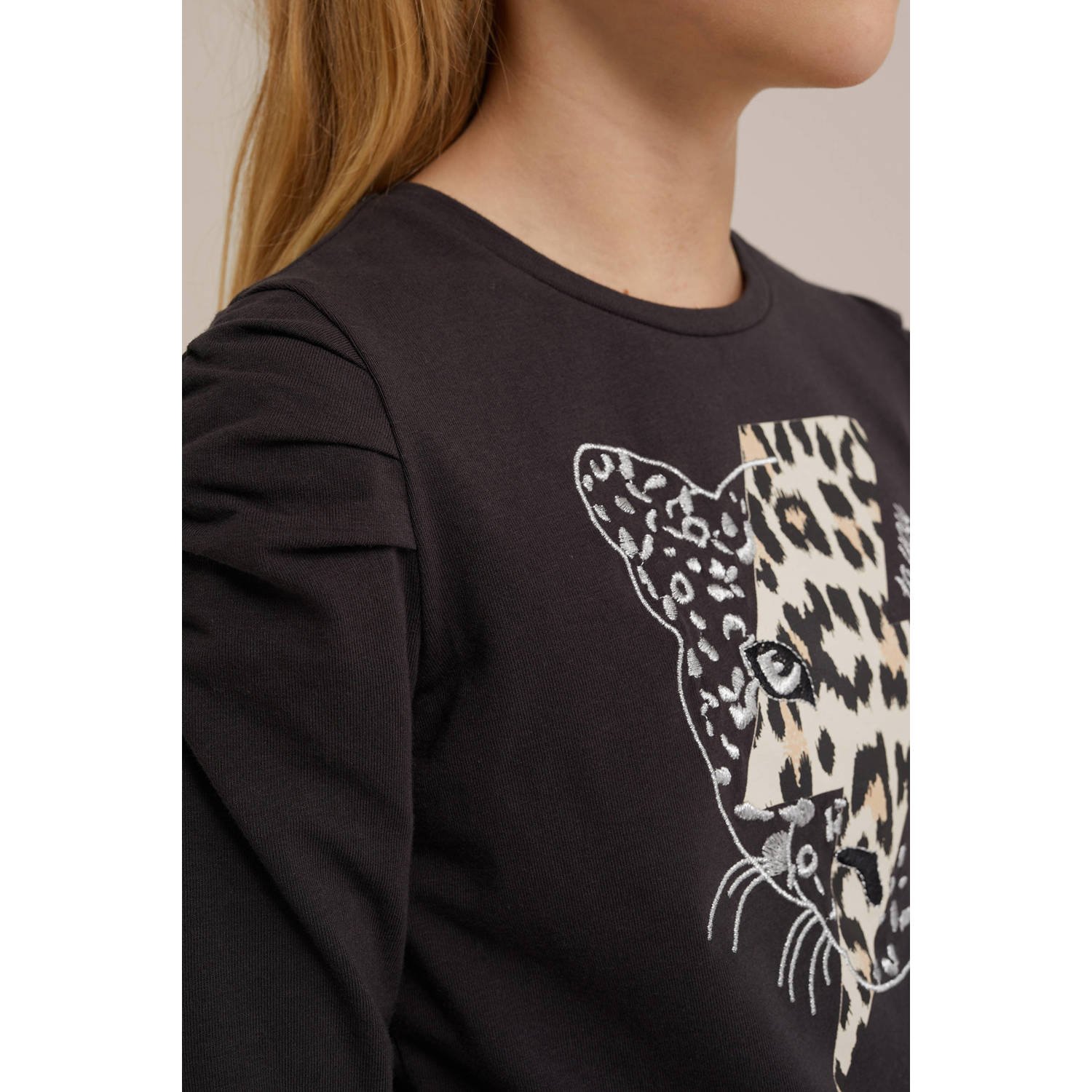 WE Fashion longsleeve met printopdruk antraciet