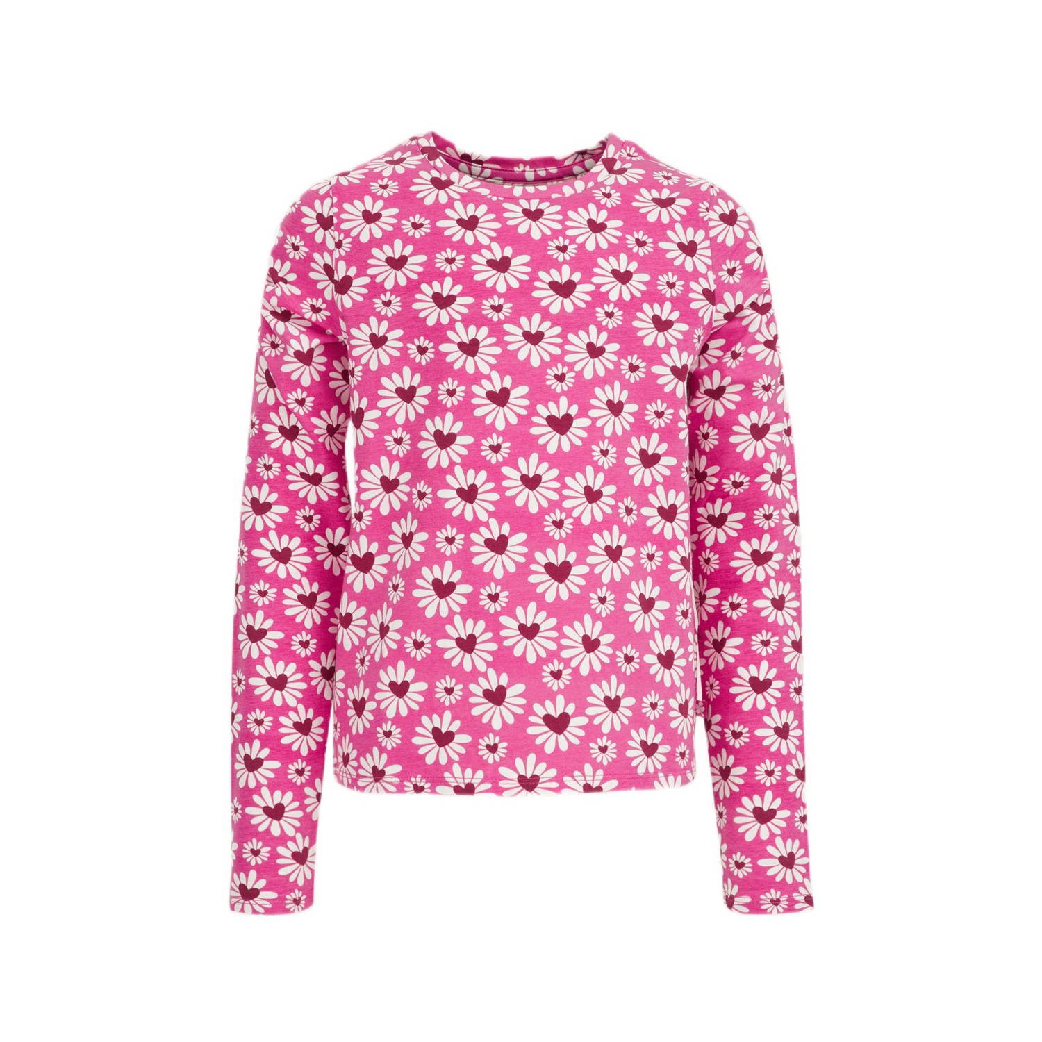 WE Fashion gebloemde longsleeve roze wit rood
