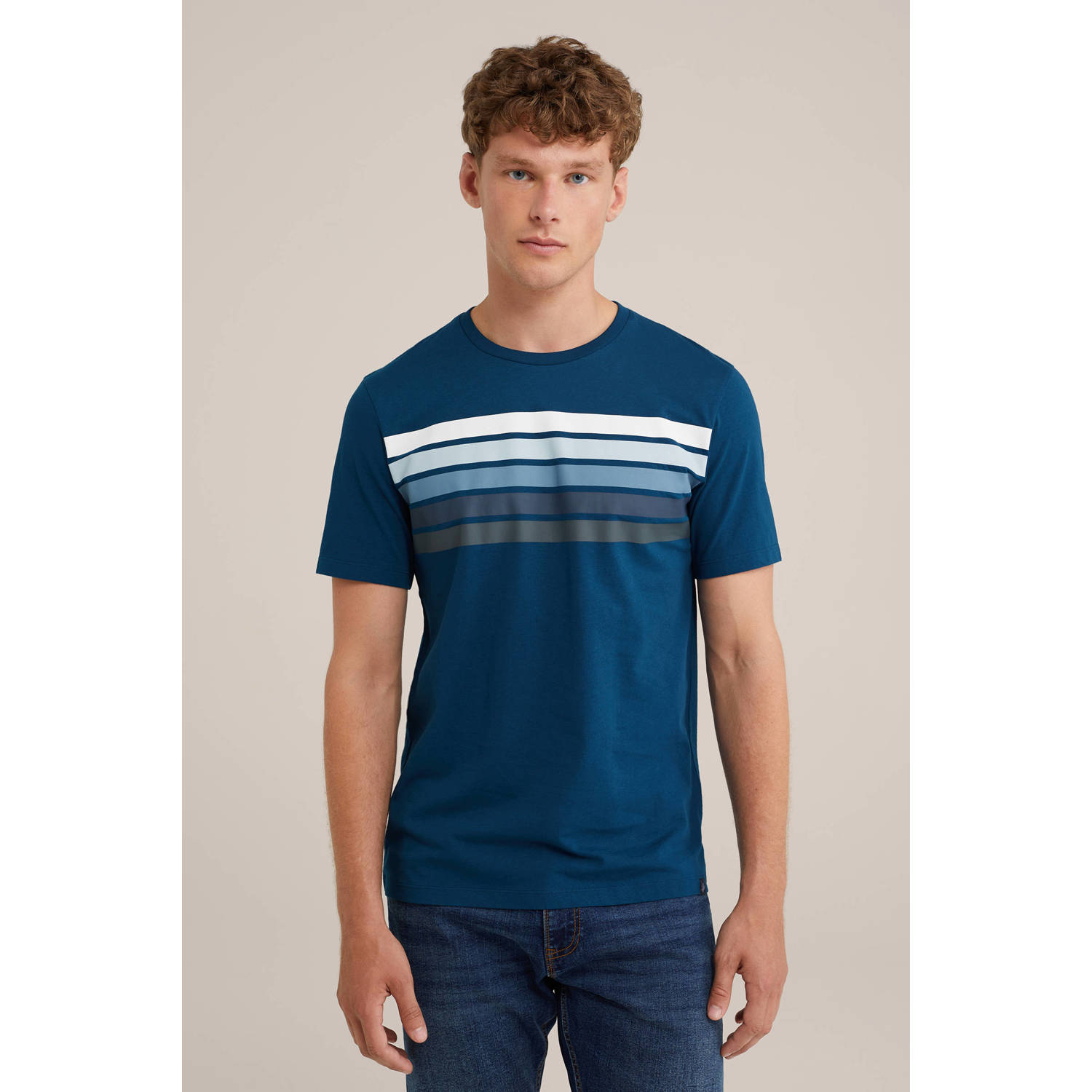 WE Fashion slim fit T-shirt met printopdruk blue ball