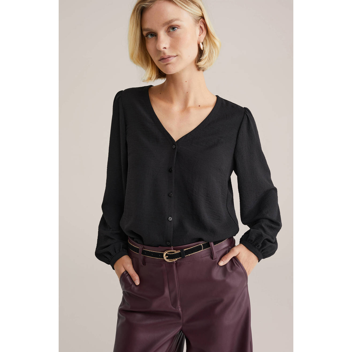 WE Fashion riem met contract stiksels zwart