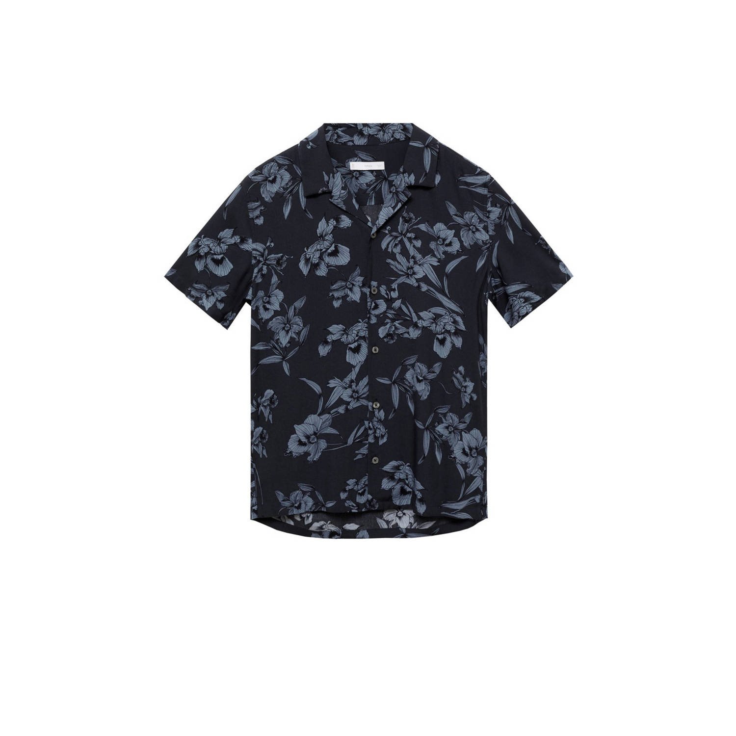 Mango Man regular fit overhemd met all over print donkerblauw