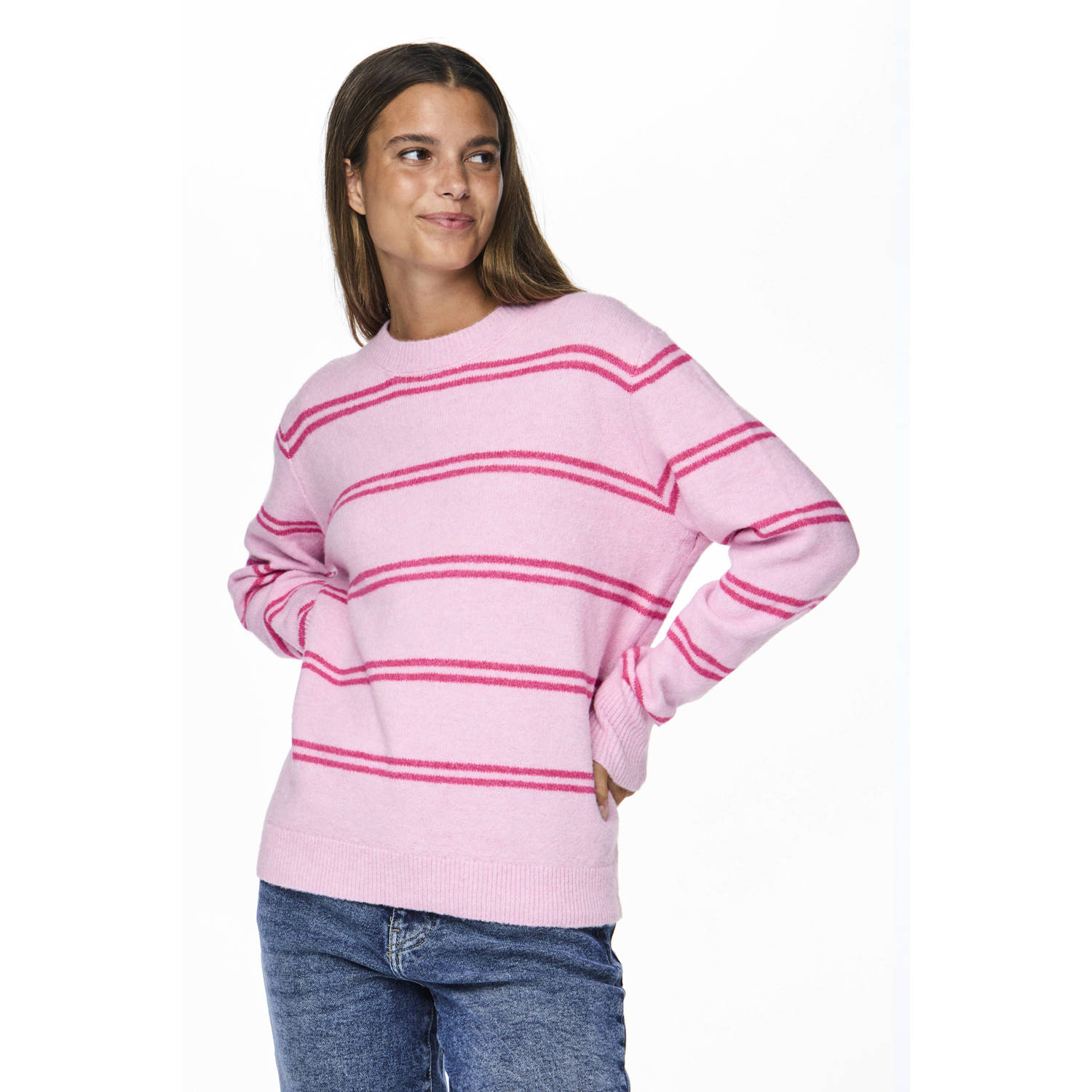 Pieces Regular fit gebreide pullover met wol en streepmotief model 'OLIVIA'