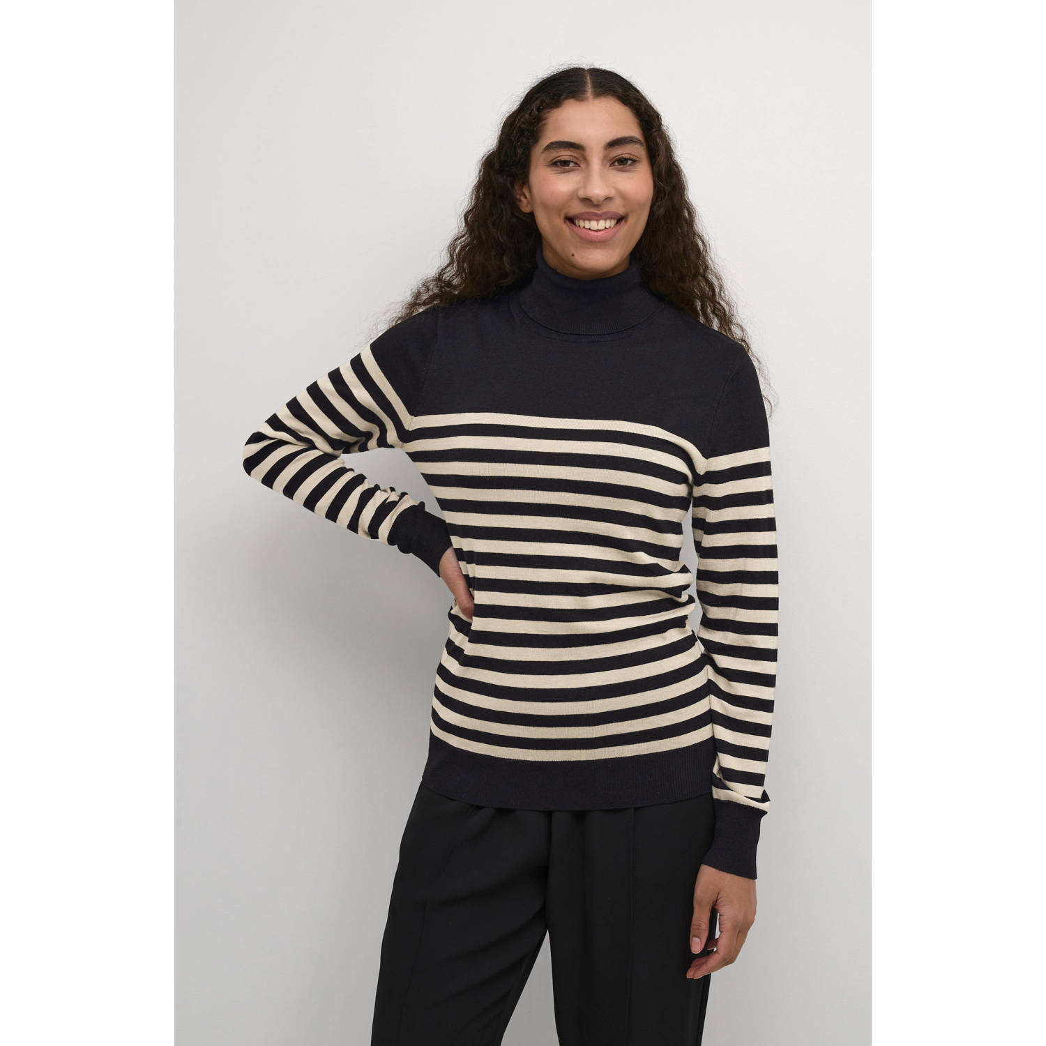 Kaffe Gestreepte coltrui Zwart Grijs Black Dames