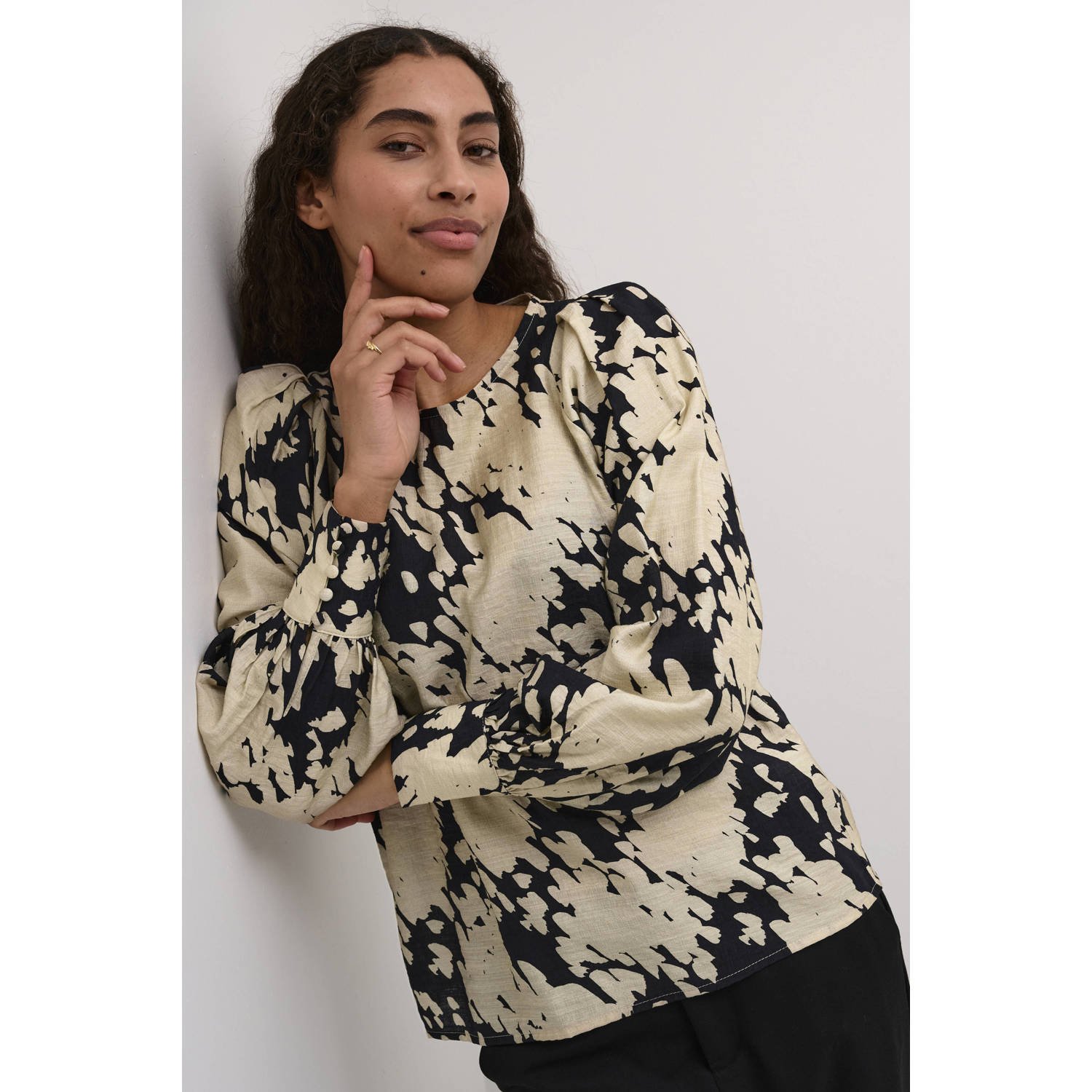 Kaffe Grafische Wolk Feminine Blousetop Beige Dames