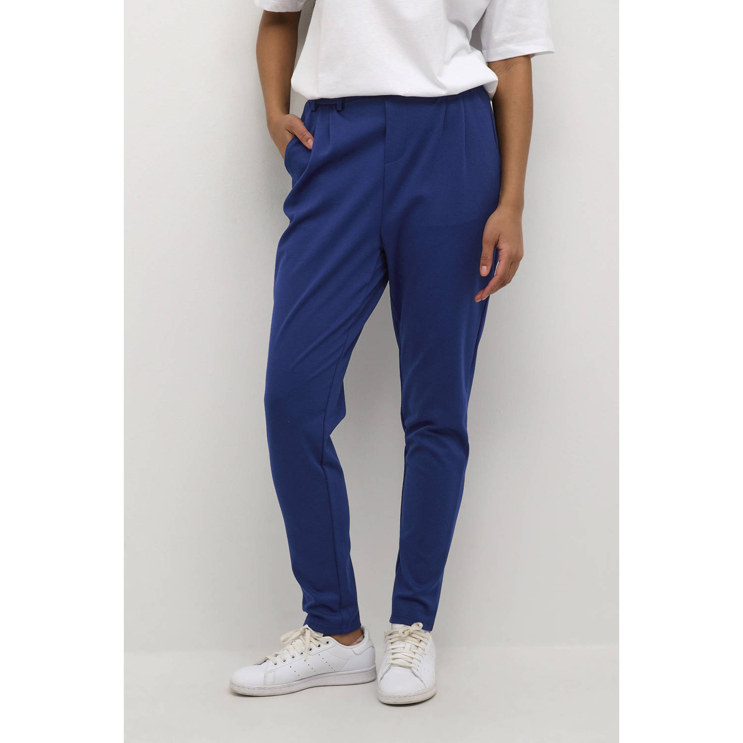 Kaffe Blauwe Slim Fit Elastische Taille Broek Blue Dames