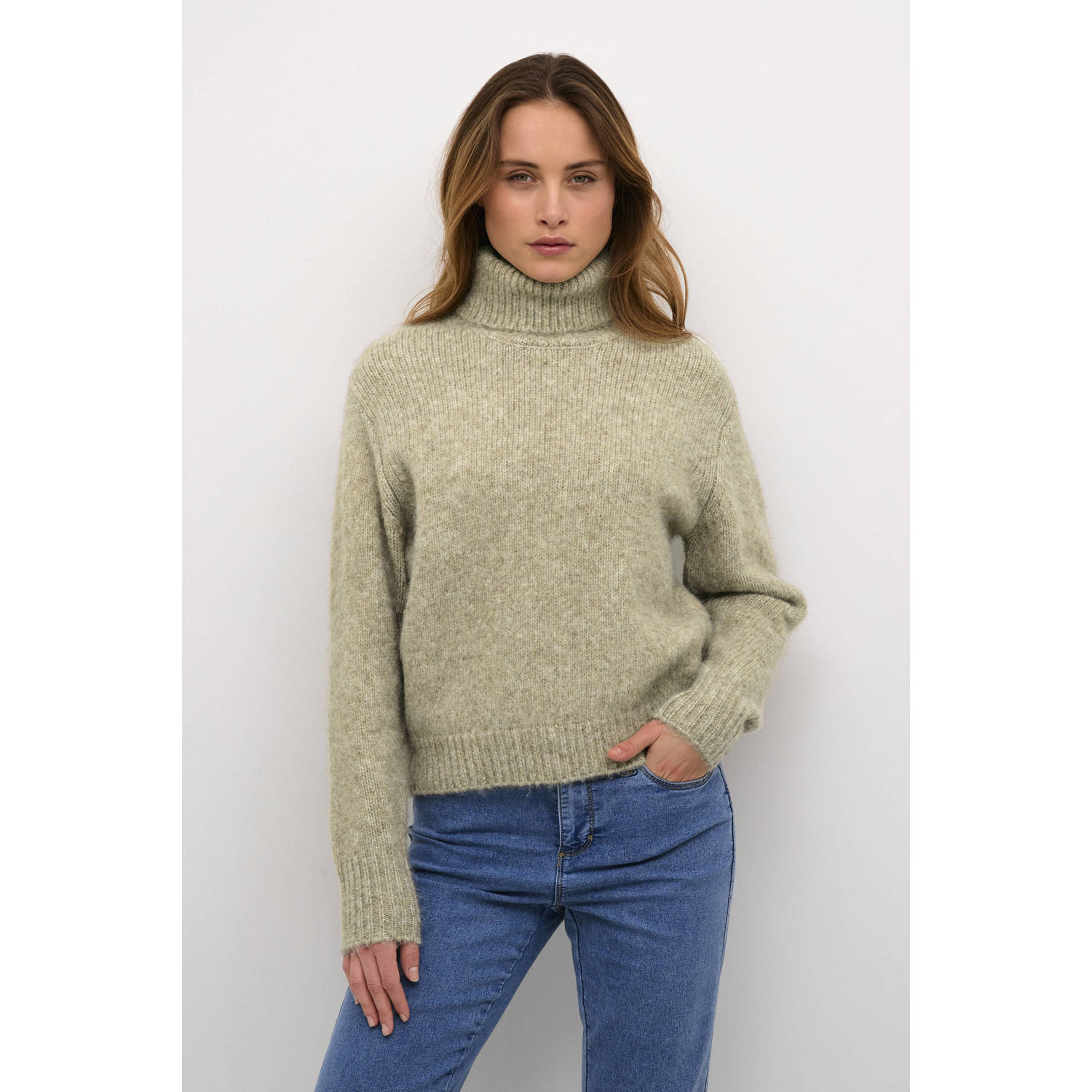 Kaffe Veergrijs Melange Gebreide Trui Gray Dames
