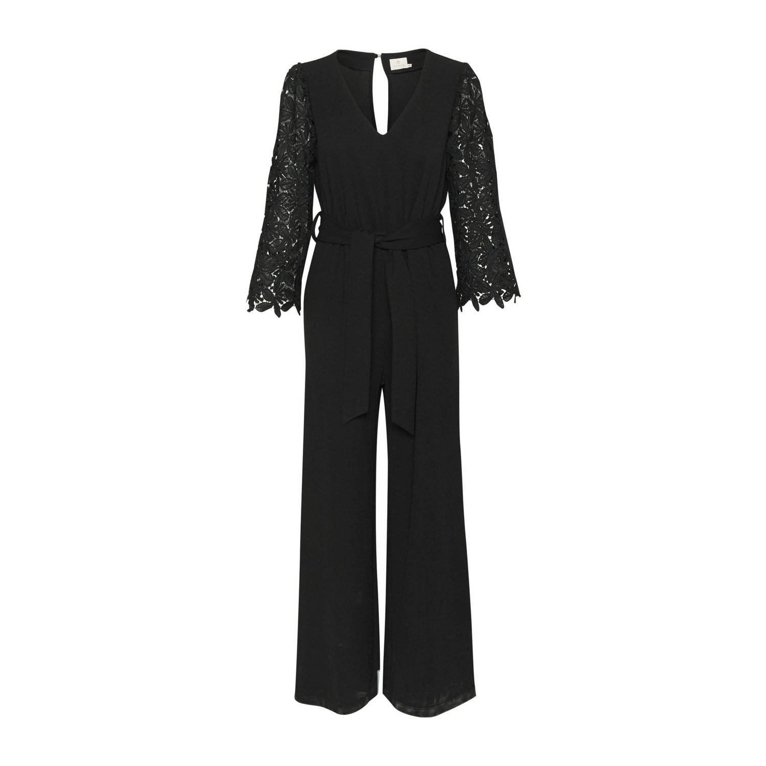 Kaffe Zwart diep jumpsuit met kanten mouwen Black Dames