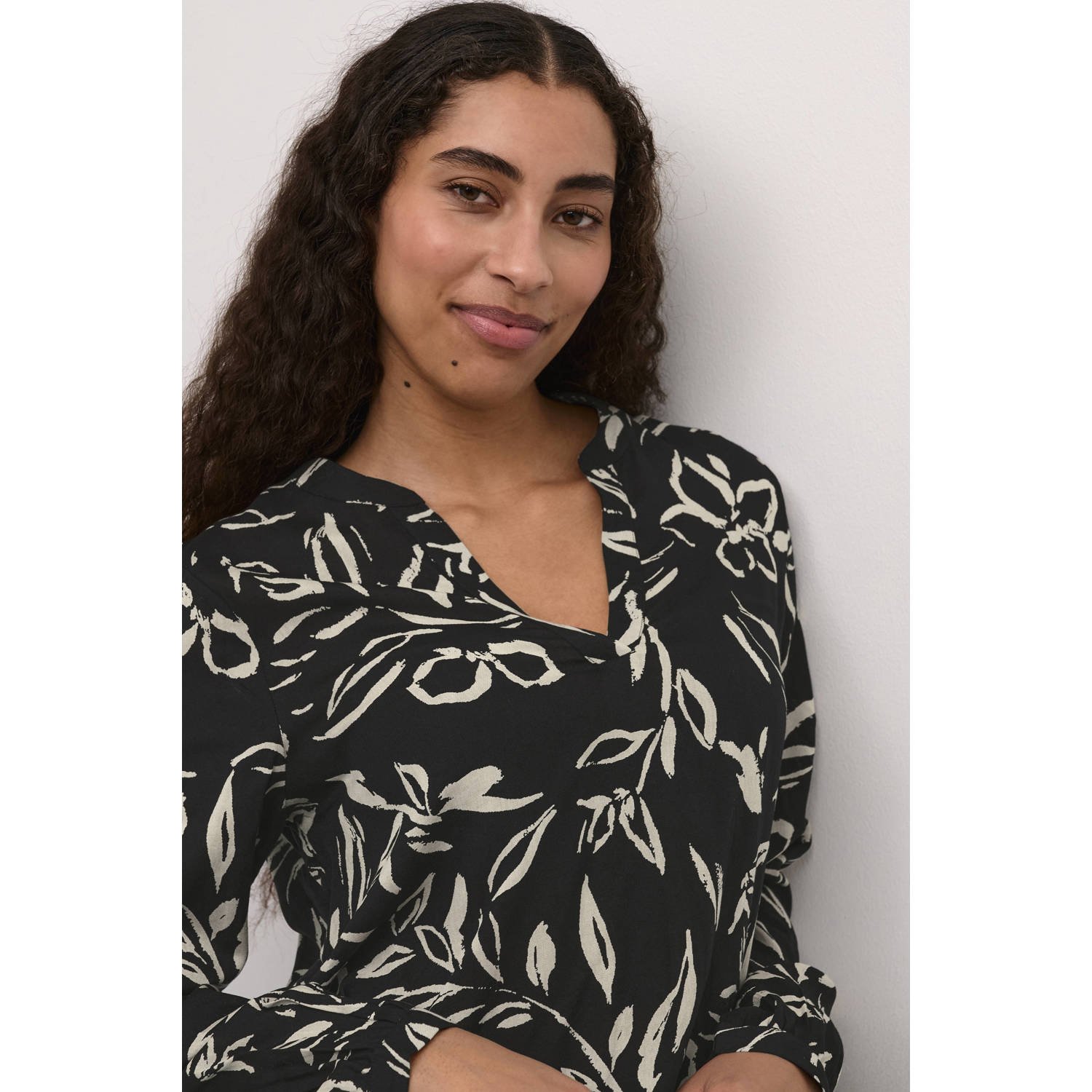 Kaffe Abstract Geschilderde Bloes Top Black Dames