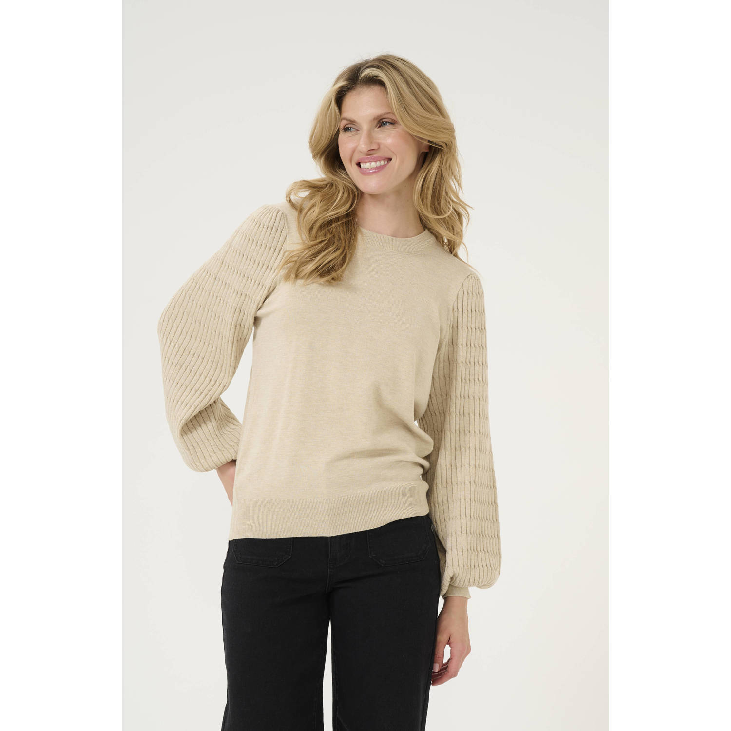 Kaffe Veergrijs Melange Gebreide Trui Beige Dames