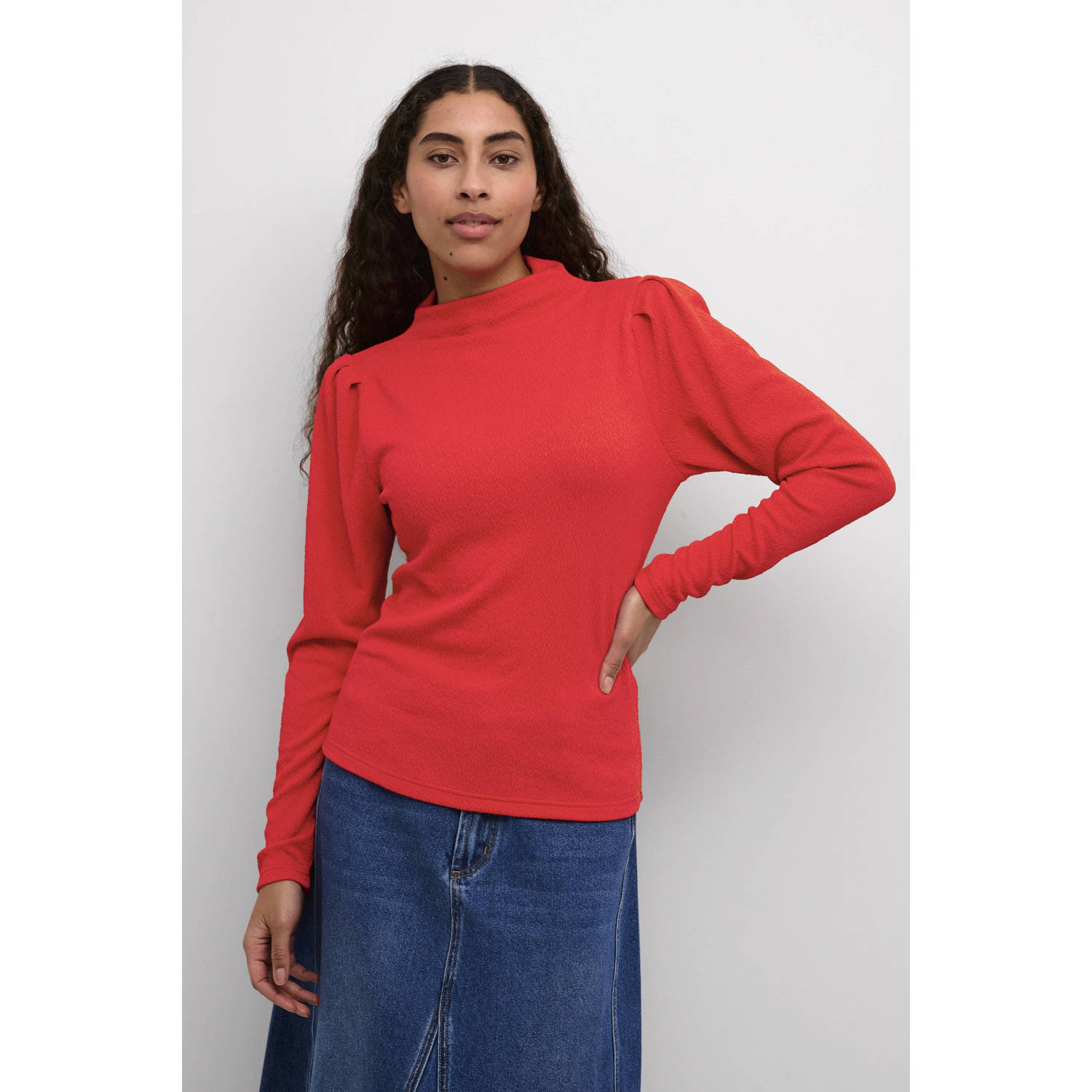 Kaffe Vurige Rode Pofschouder Blouse Red Dames