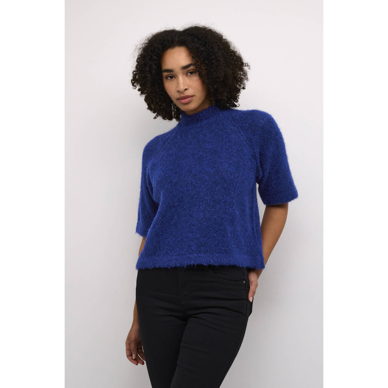 Kaffe Blauw Melange Gebreide Pullover Trui Blue Dames