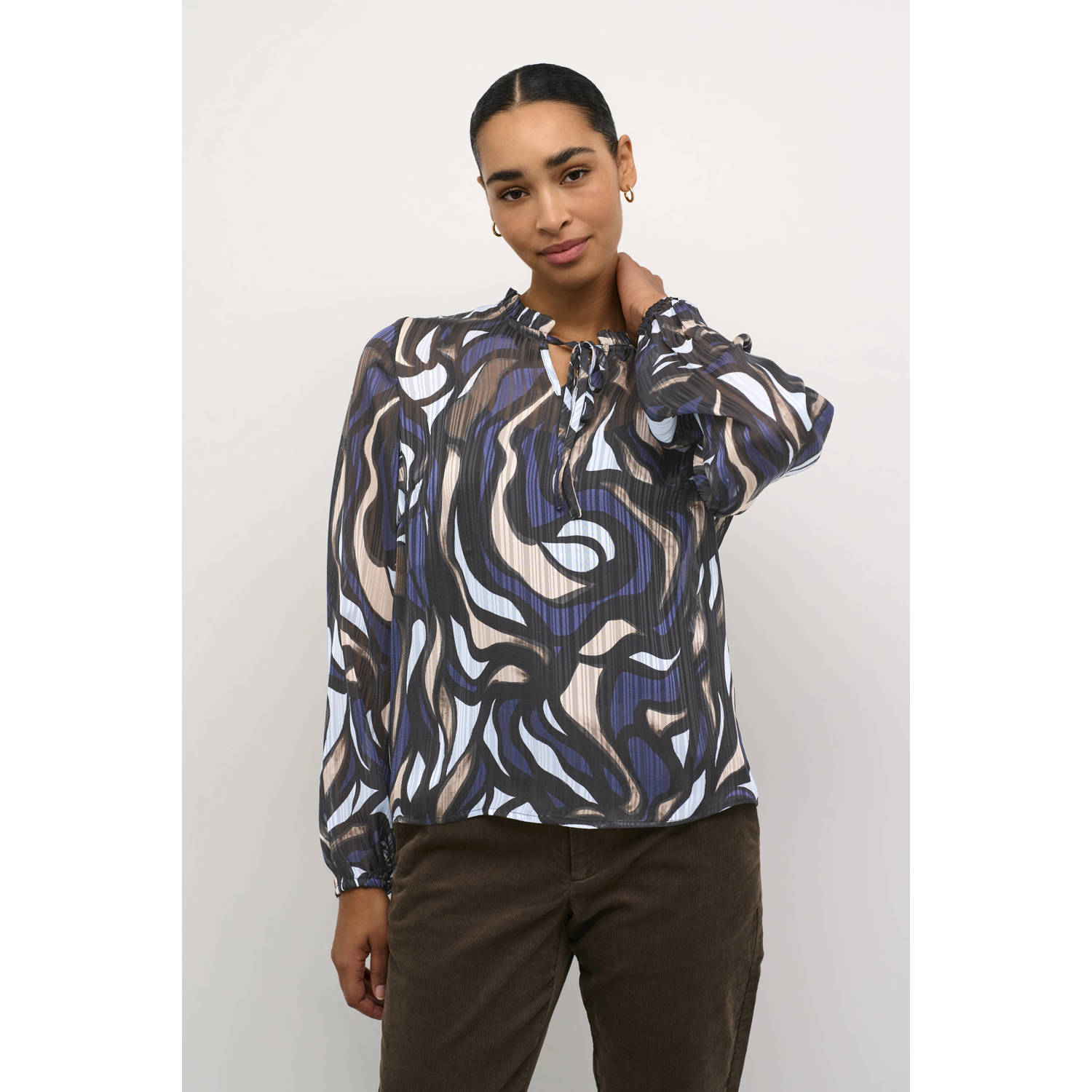 Kaffe blousetop met all over print blauw grijs