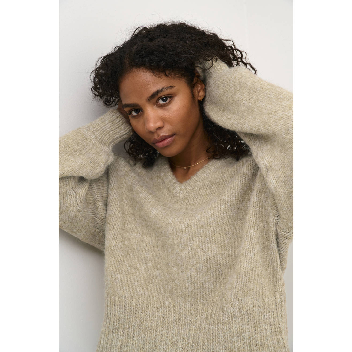 Kaffe Veergrijs Melange Gebreide Trui Beige Dames