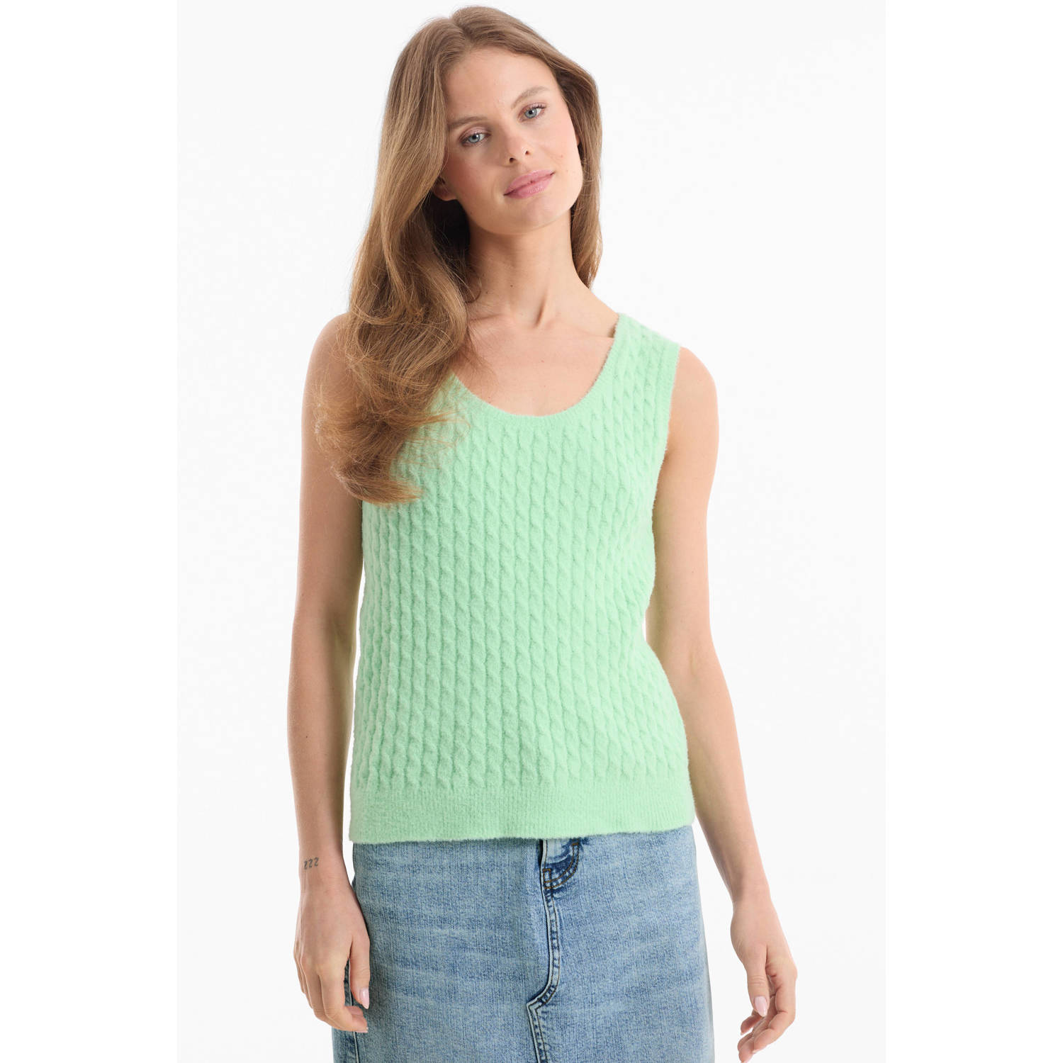 Ruby gebreide kabel spencer mintgroen