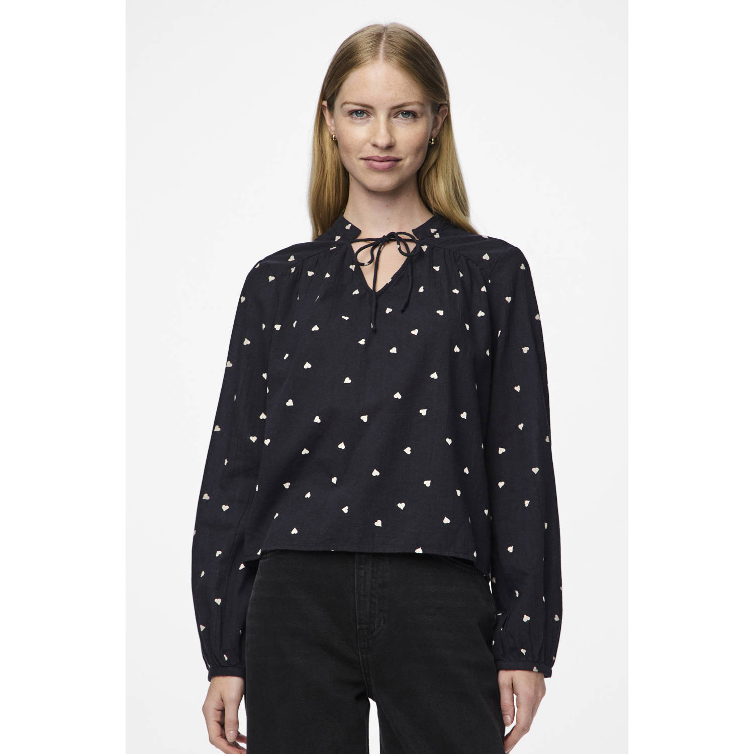 PIECES blousetop met hartjes zwart wit