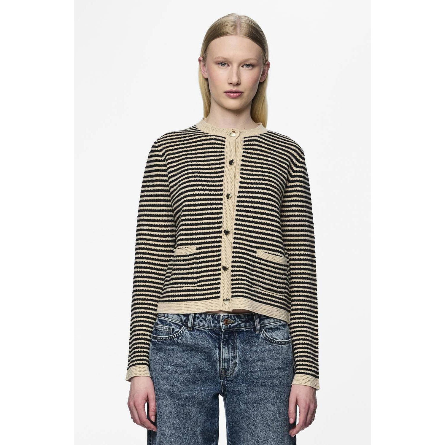 PIECES gestreept vest PCNISA ecru zwart