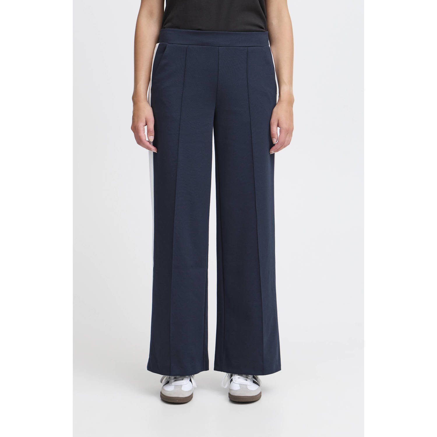 ICHI gestreepte wide leg broek IXKATE donkerblauw wit