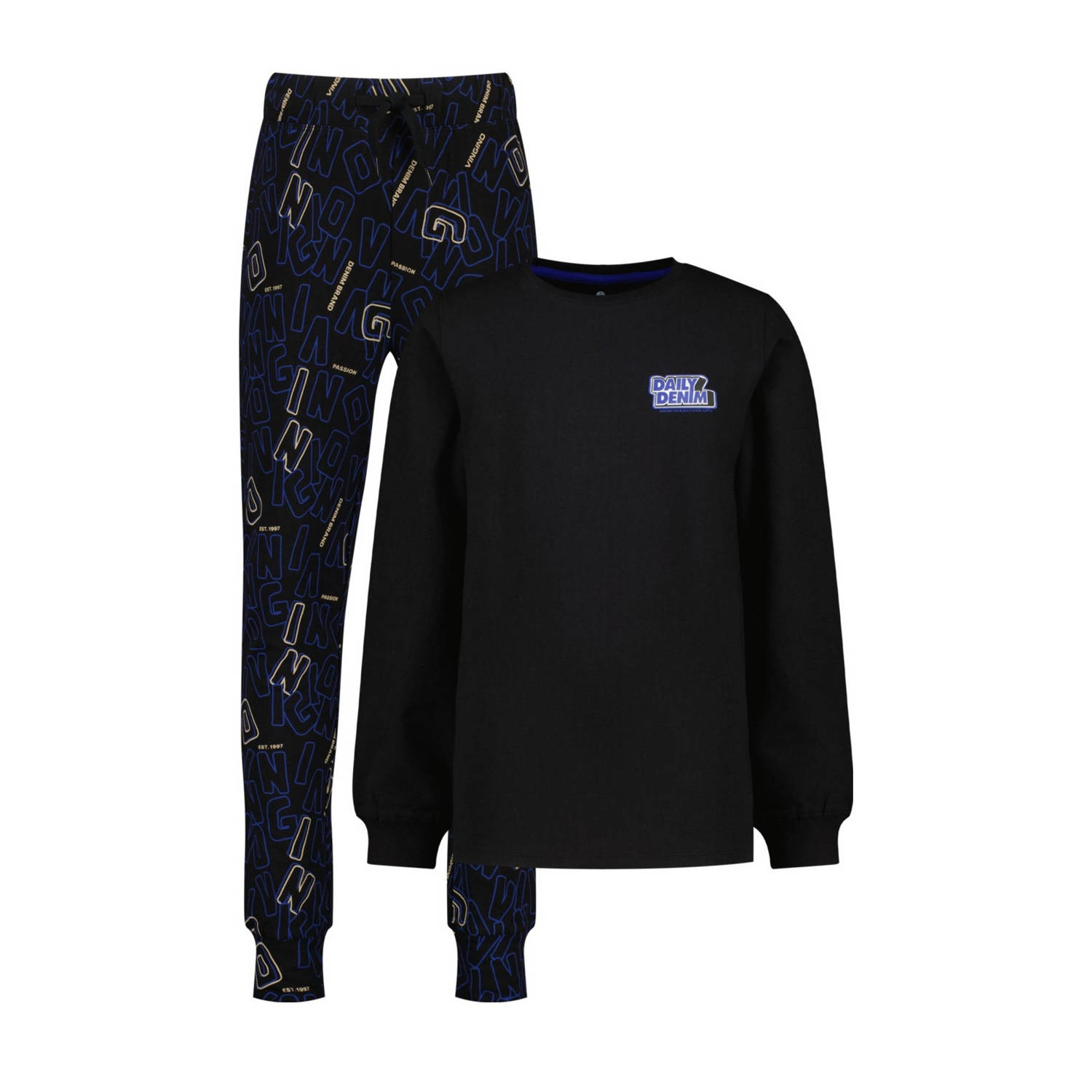 Vingino pyjama Winwood met all over print zwart blauw