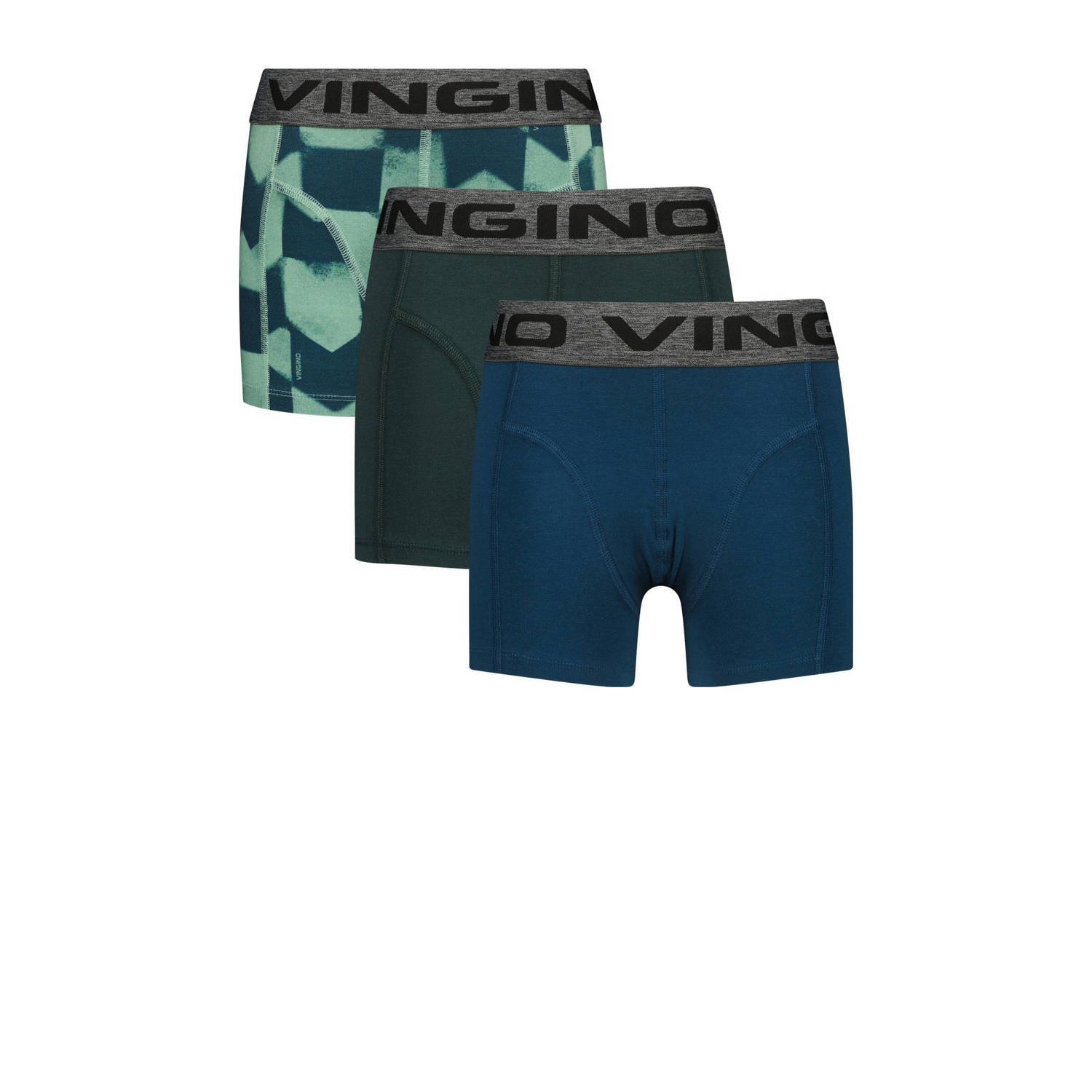 Vingino boxershort Race check set van 3 donkergroen blauw