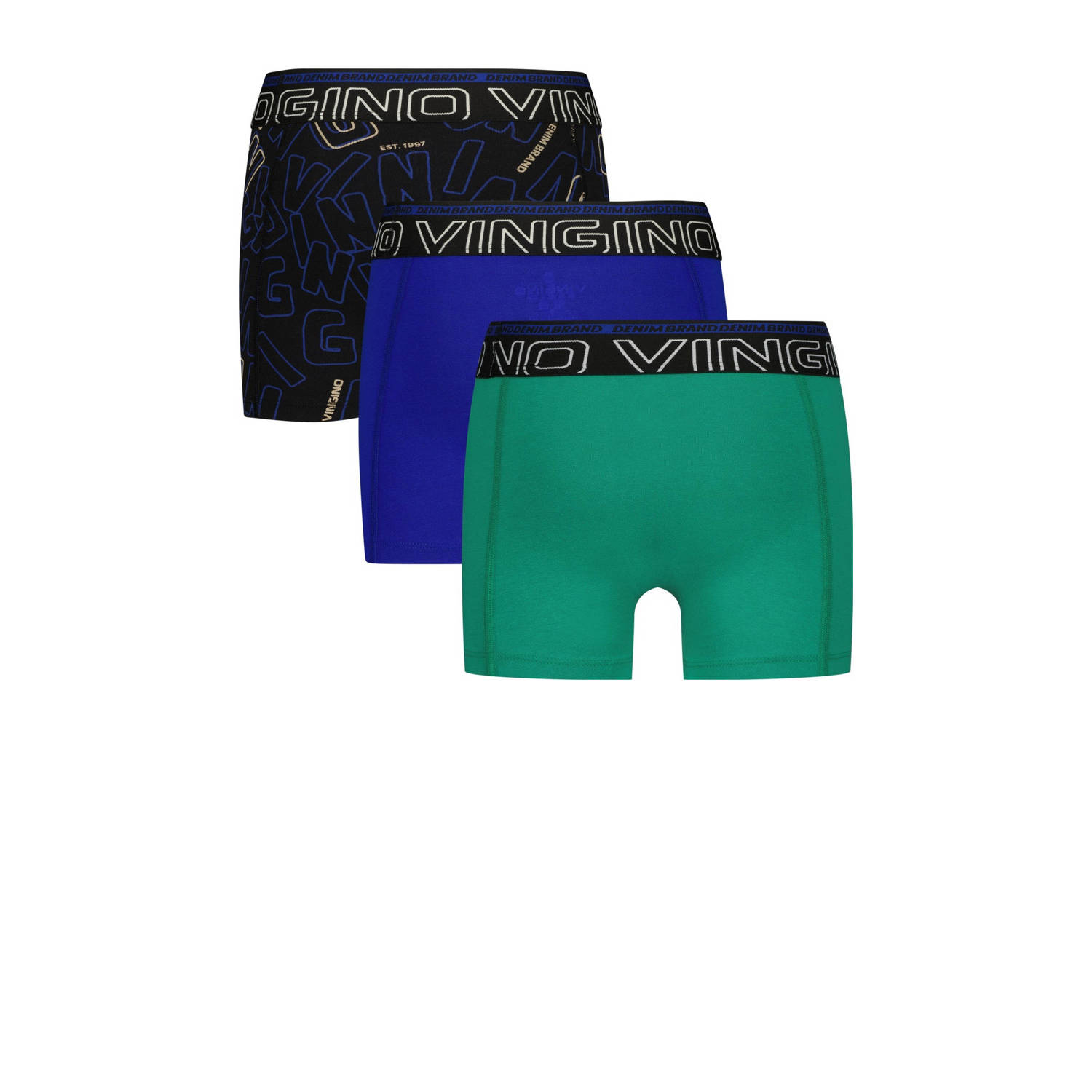 Vingino boxershort Blue character set van 3 blauw zwart groen