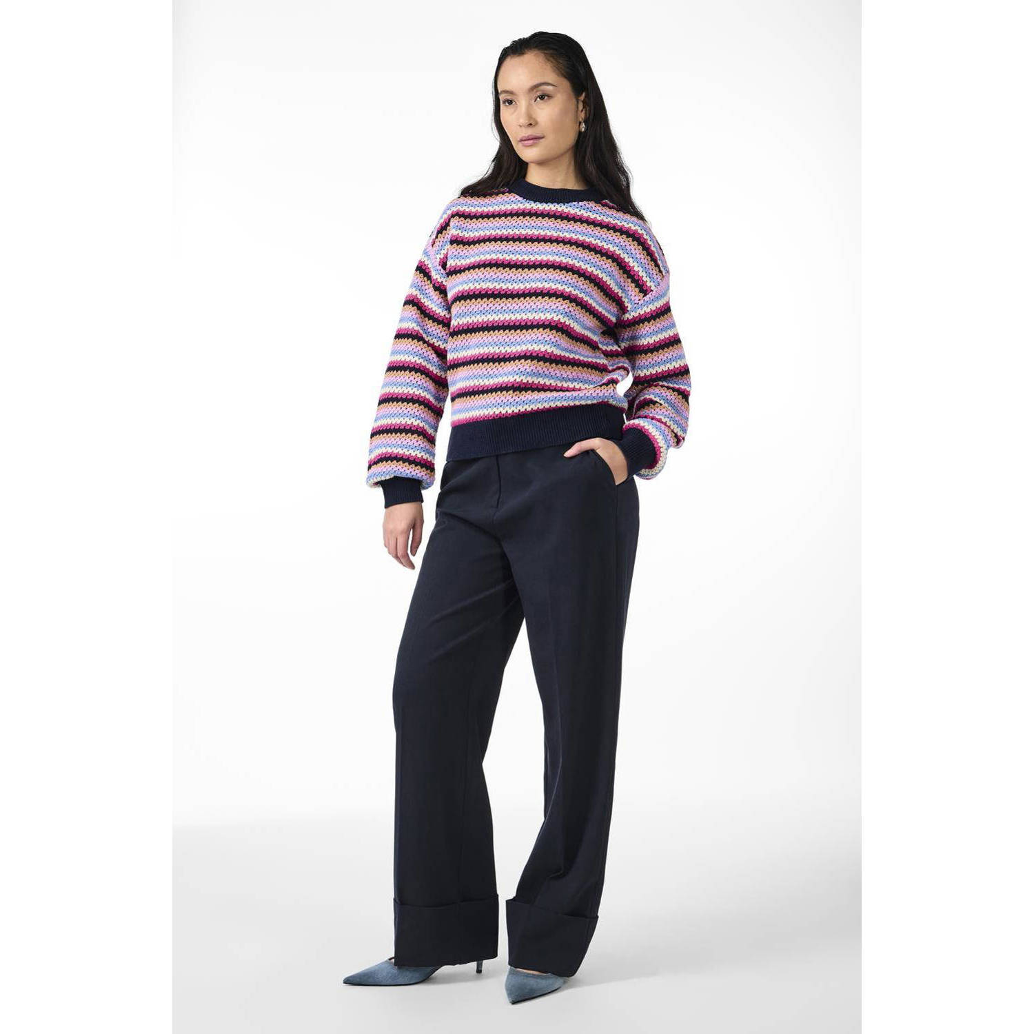 Y.A.S high waist straight fit broek donkerblauw YASPILA
