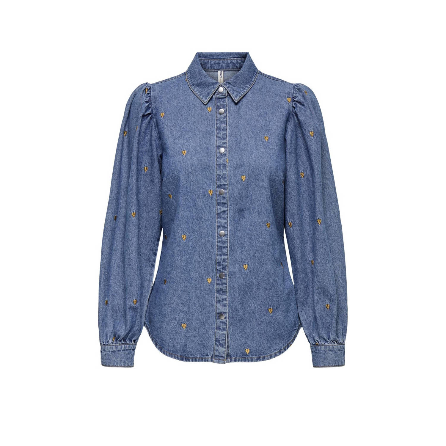 ONLY denim blouse ONLROCCO met hartjes medium blue denim