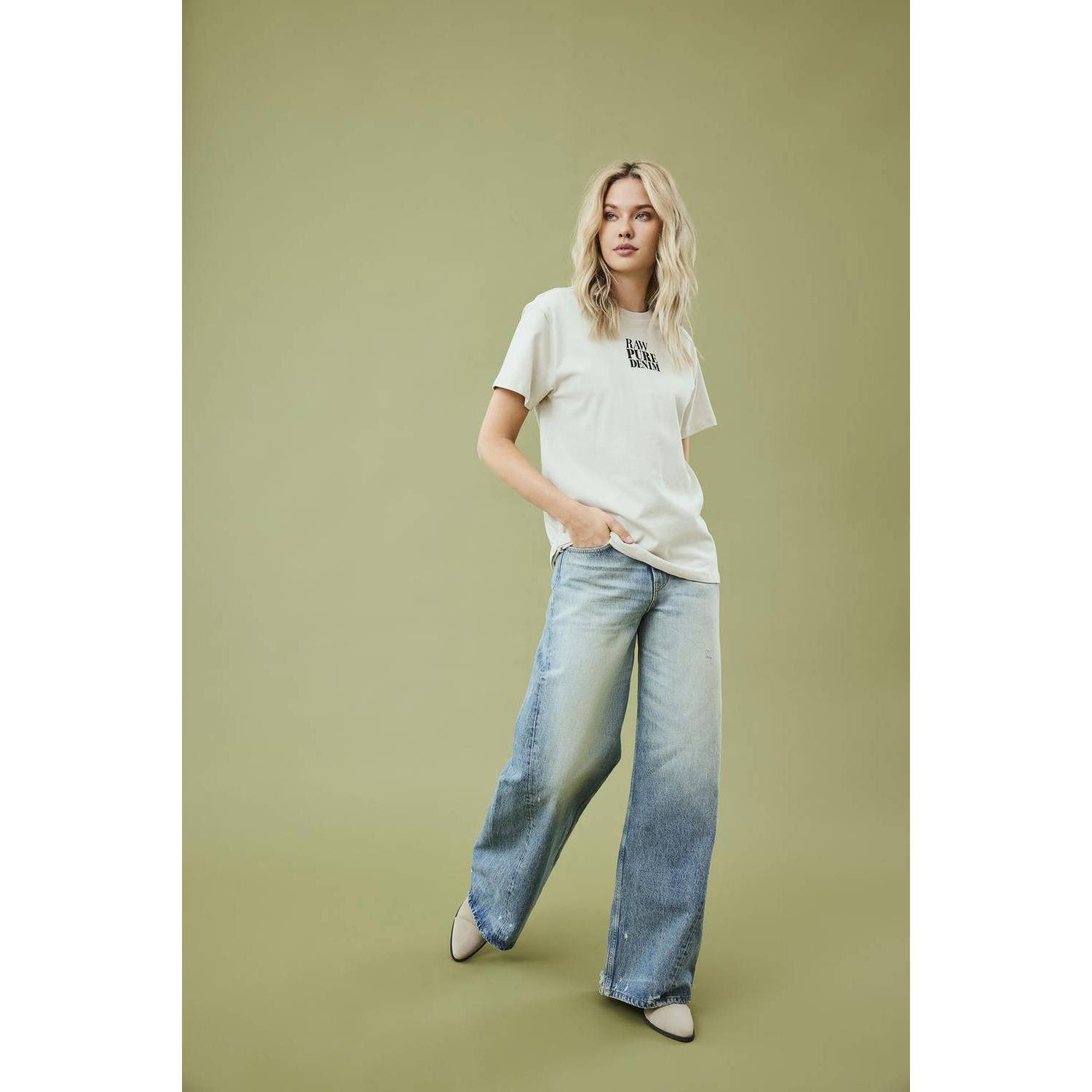 ONLY high waist wide leg jeans ONLERYN medium blue denim grey denim
