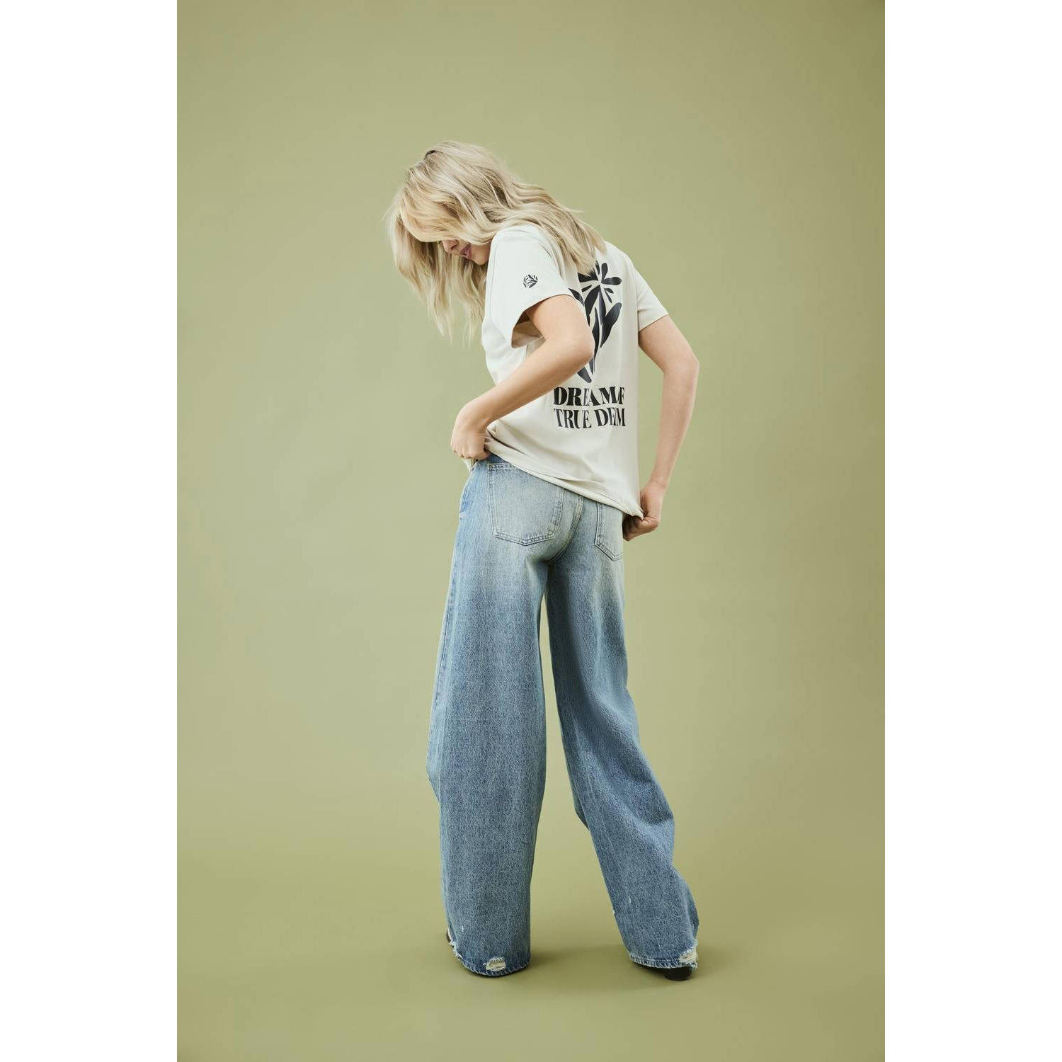 ONLY high waist wide leg jeans ONLERYN medium blue denim grey denim